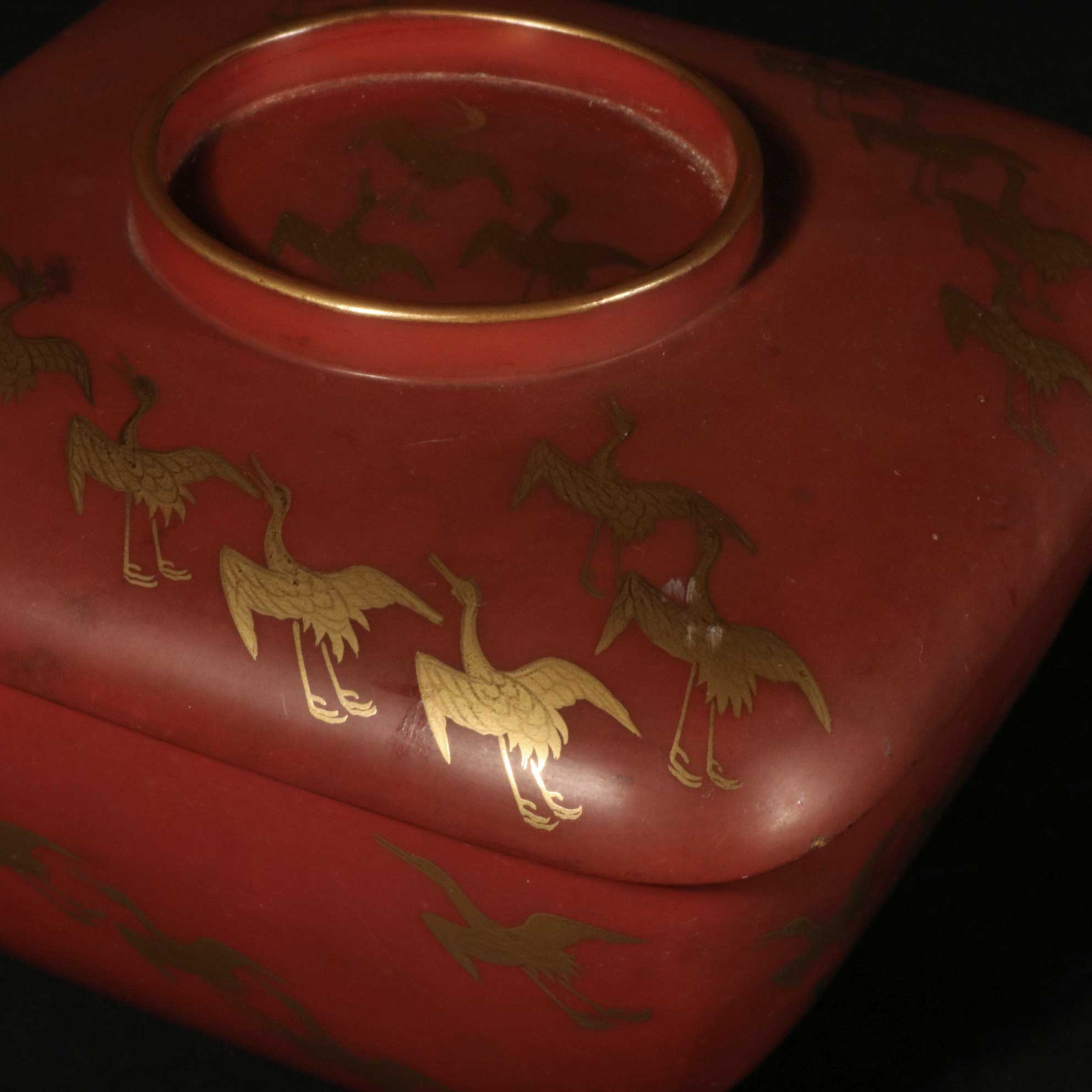 Red Lacquer Gilt Box With Crane Decoration On Stand - Ca 1930 - Image 2