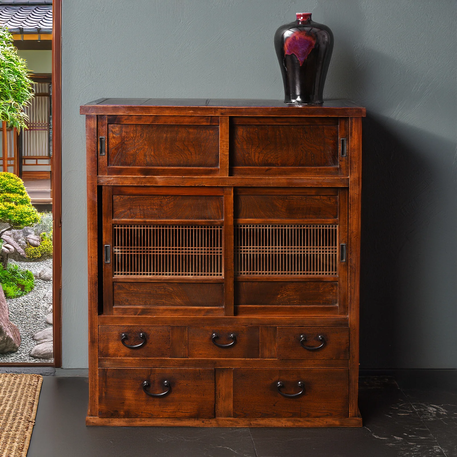 Japanese Keyaki Cha Dansu Chest - Meiji Era