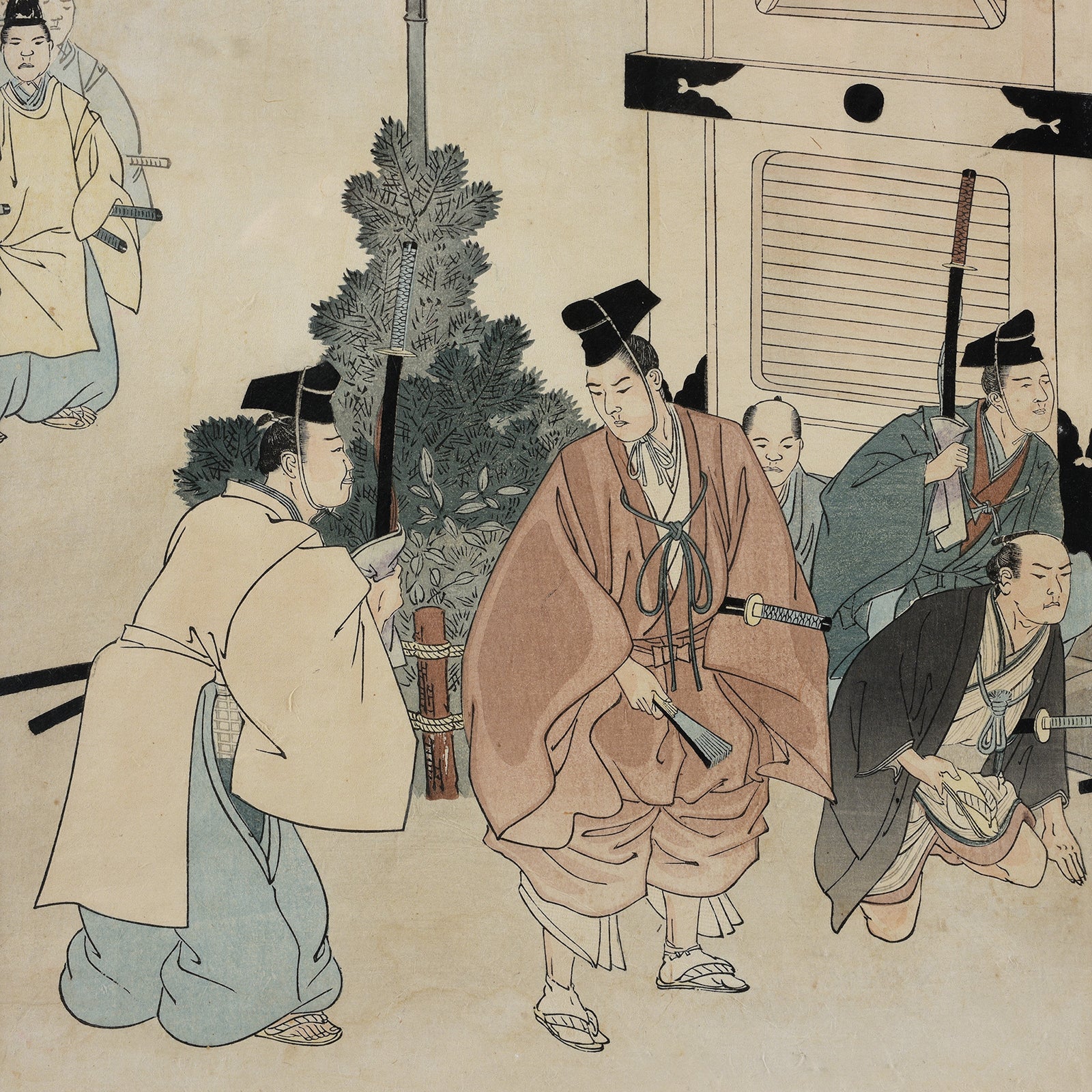 'Visiting Edo Castle on New Years Day' Original Woodblock by Toyohara Chikanobu - Ca 1897 - Image 5