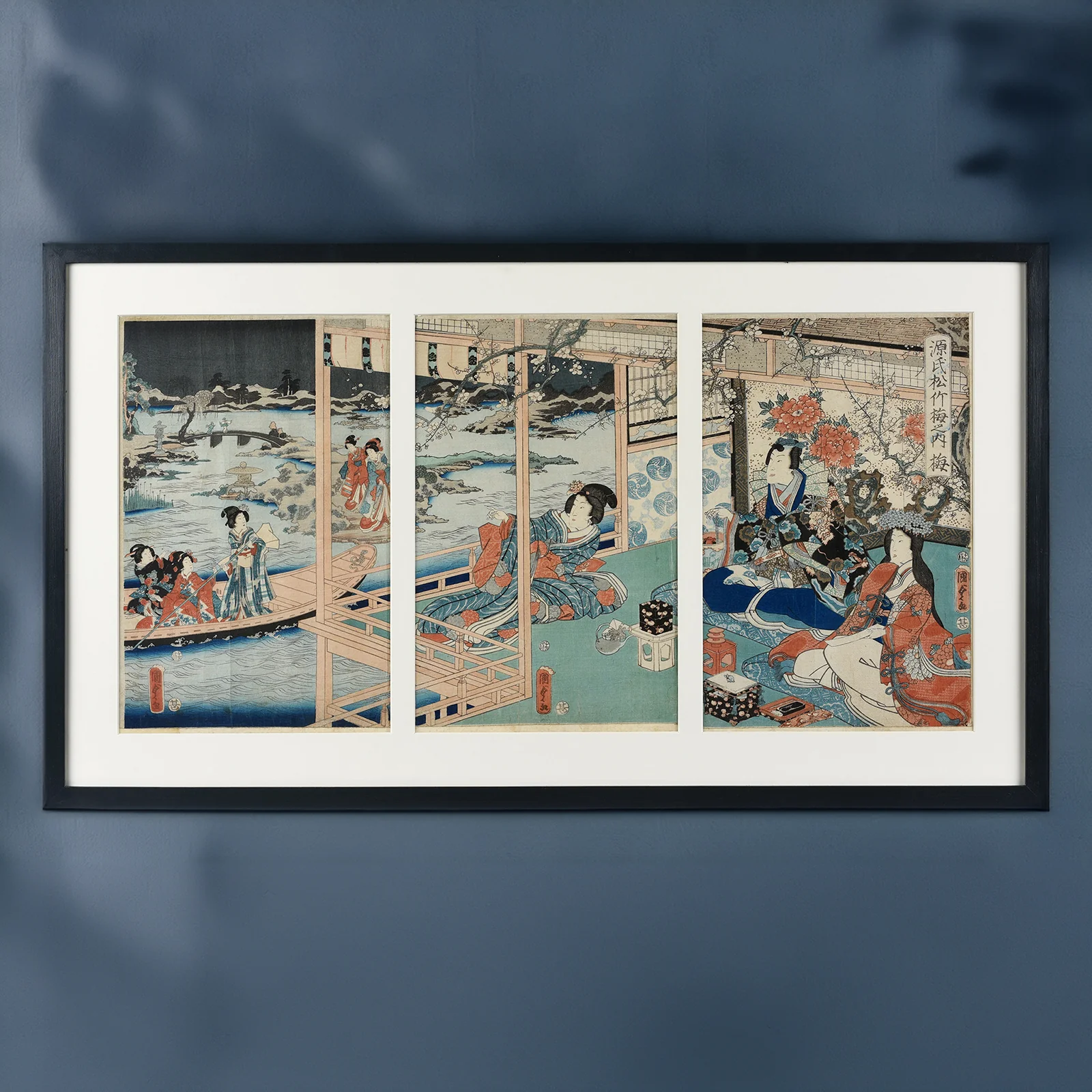 Framed Japanese Triptych Woodblock Print By Utagawa Kunisada II