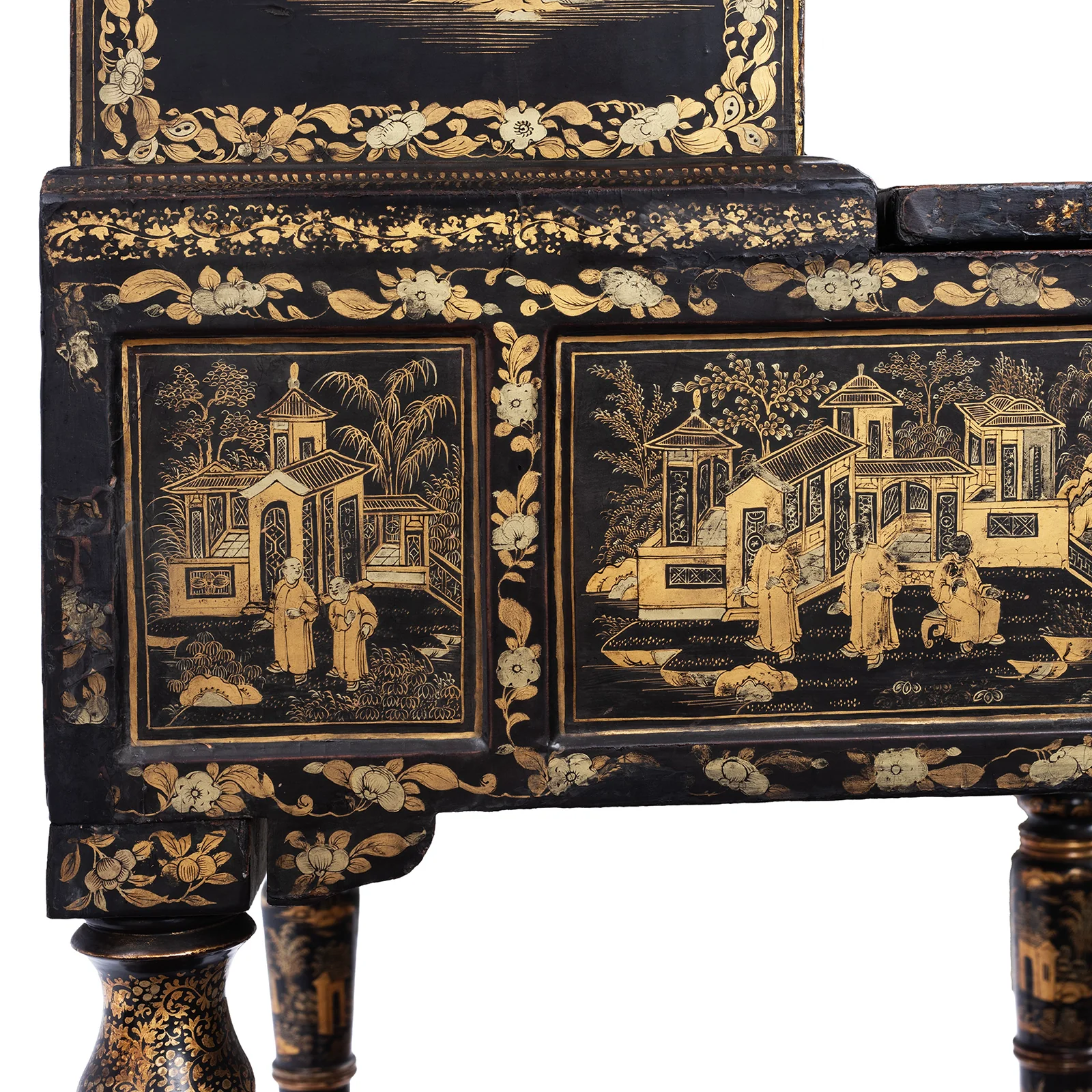 Lacquered Canton Export Bonheur De Jour Cabinet - Ca 1830 - Image 14