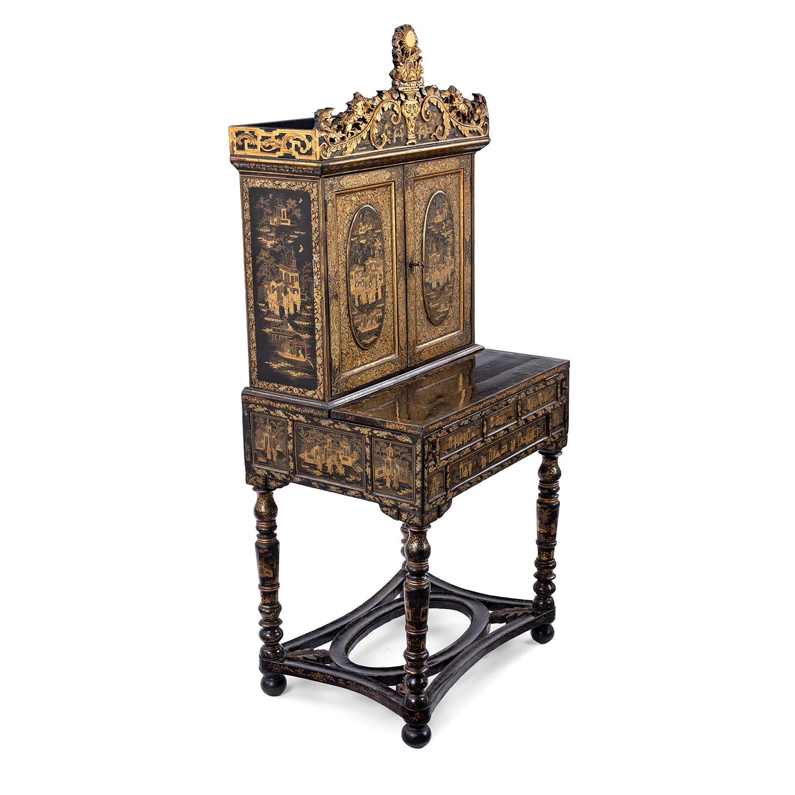 Lacquered Canton Export Bonheur De Jour Cabinet - Ca 1830 - Image 7