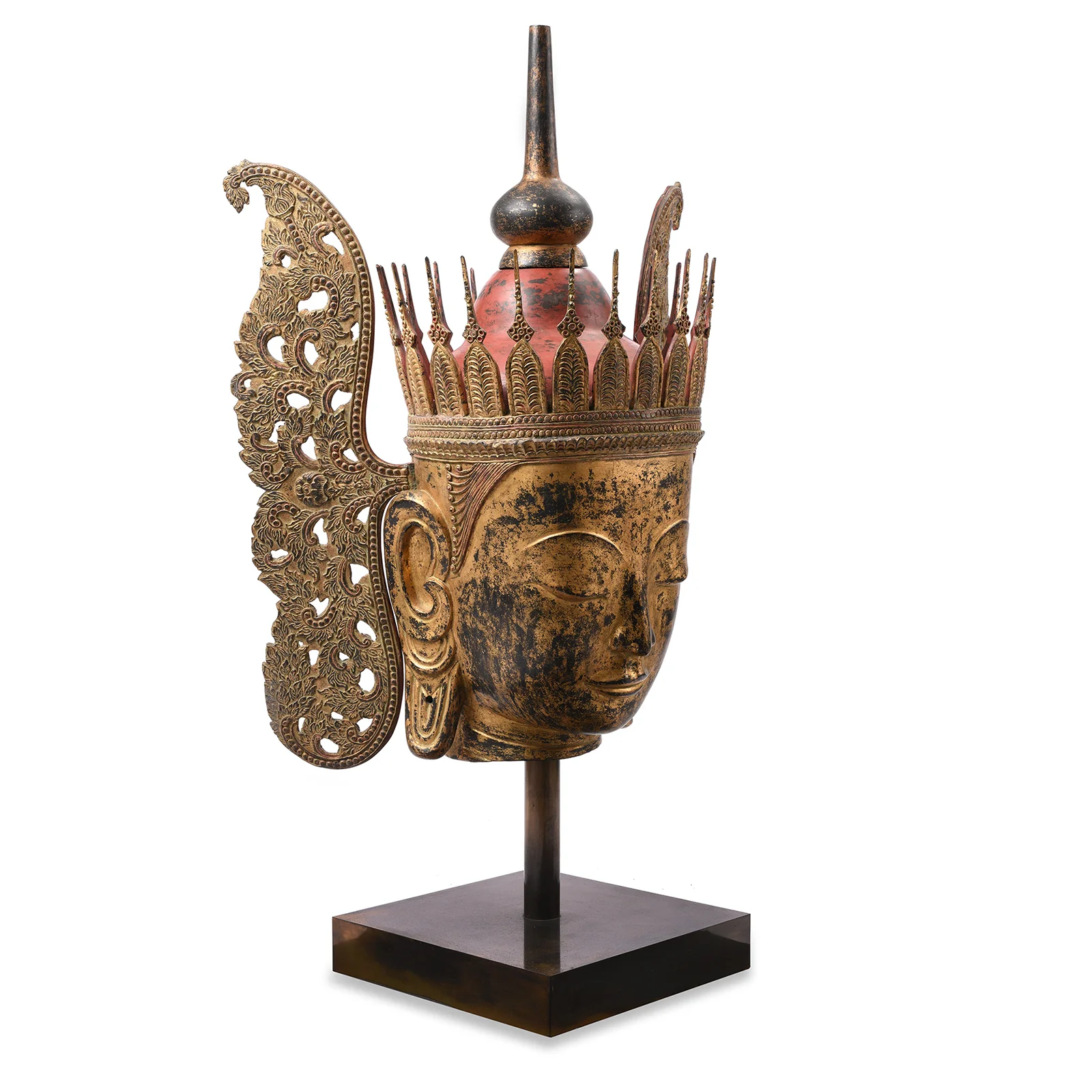 Large Gilt Burmese Crowned Buddha Head - Ca 1960 - Image 3