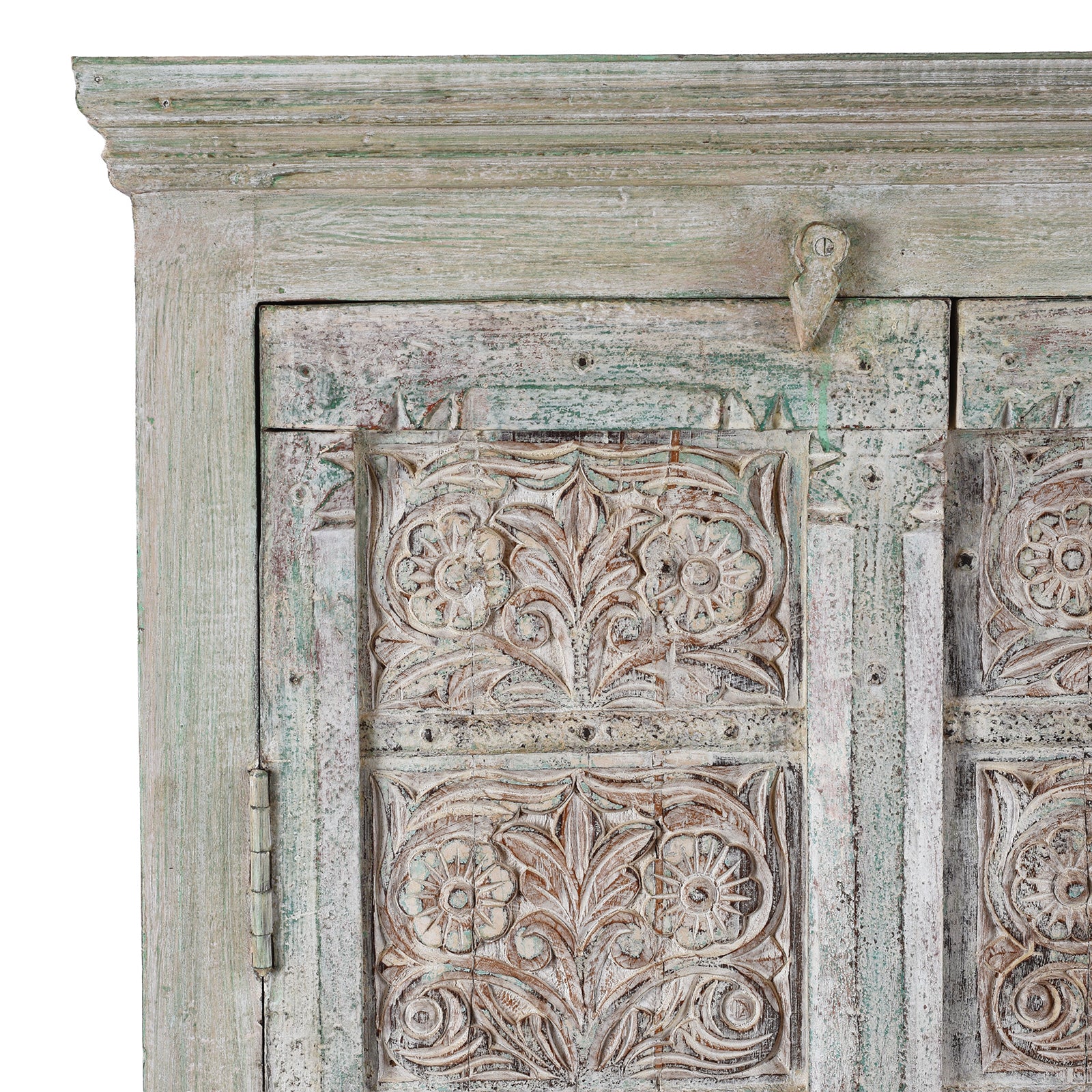 Painted Carved Cabinet Made From Reclaimed Teak Doors - Image 2
