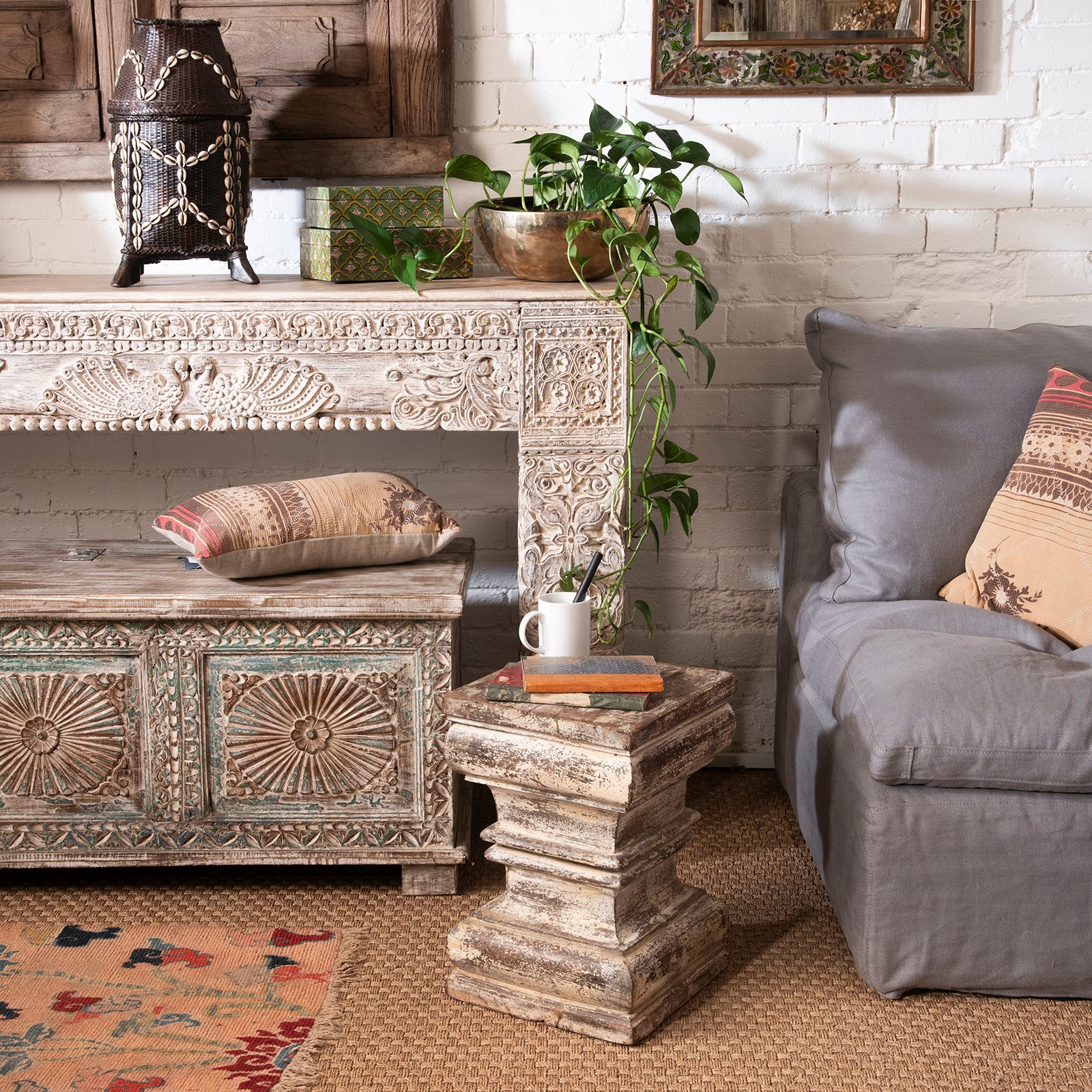 Large Painted Console Table Made From Reclaimed Teak - Image 2