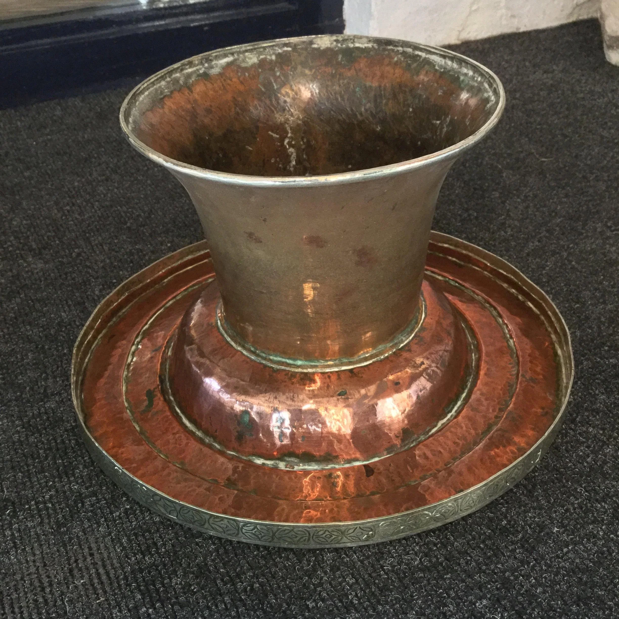 Tibetan Brass and Copper Tazza - Silver Plated Rim - Image 2
