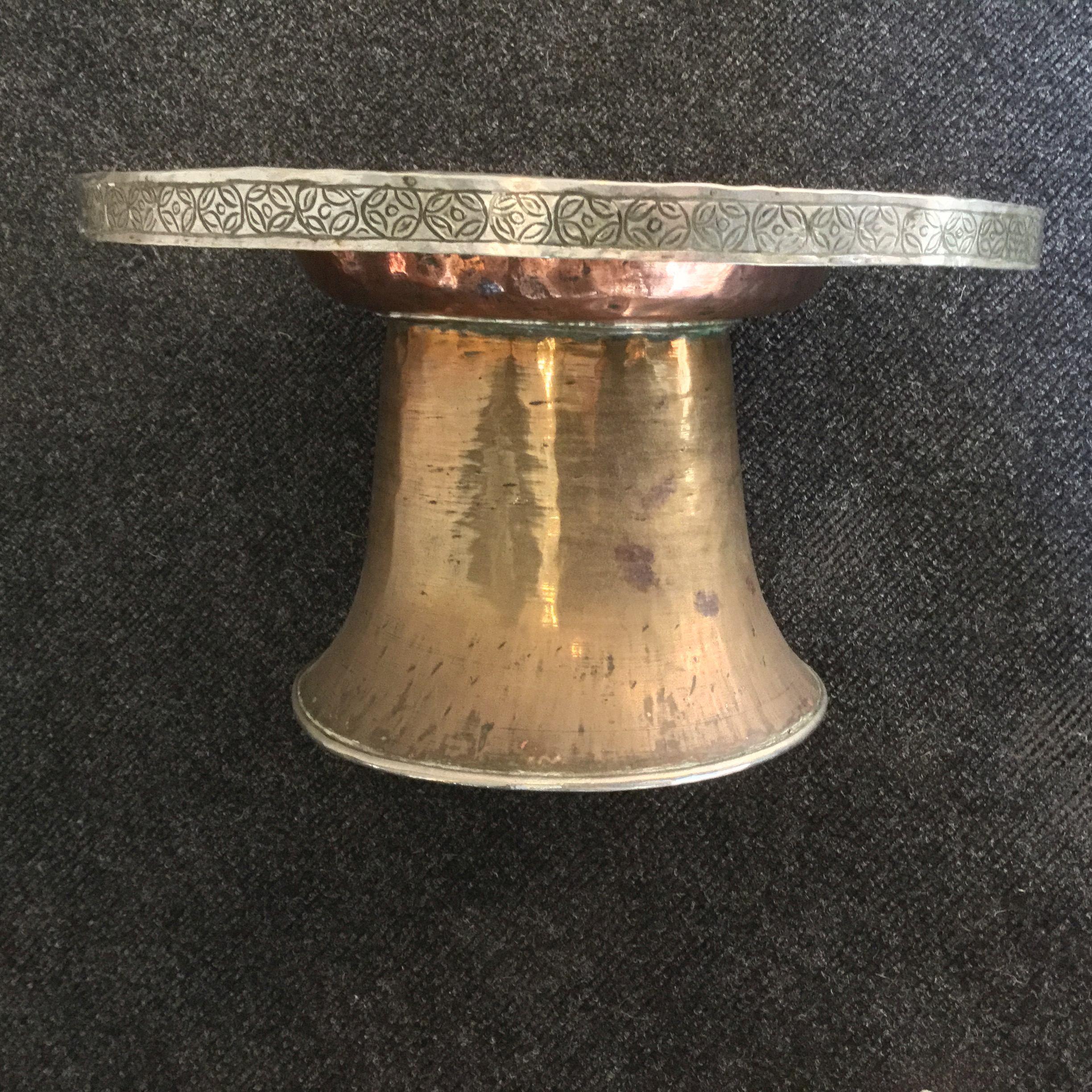 Tibetan Brass and Copper Tazza - Silver Plated Rim - Image 4