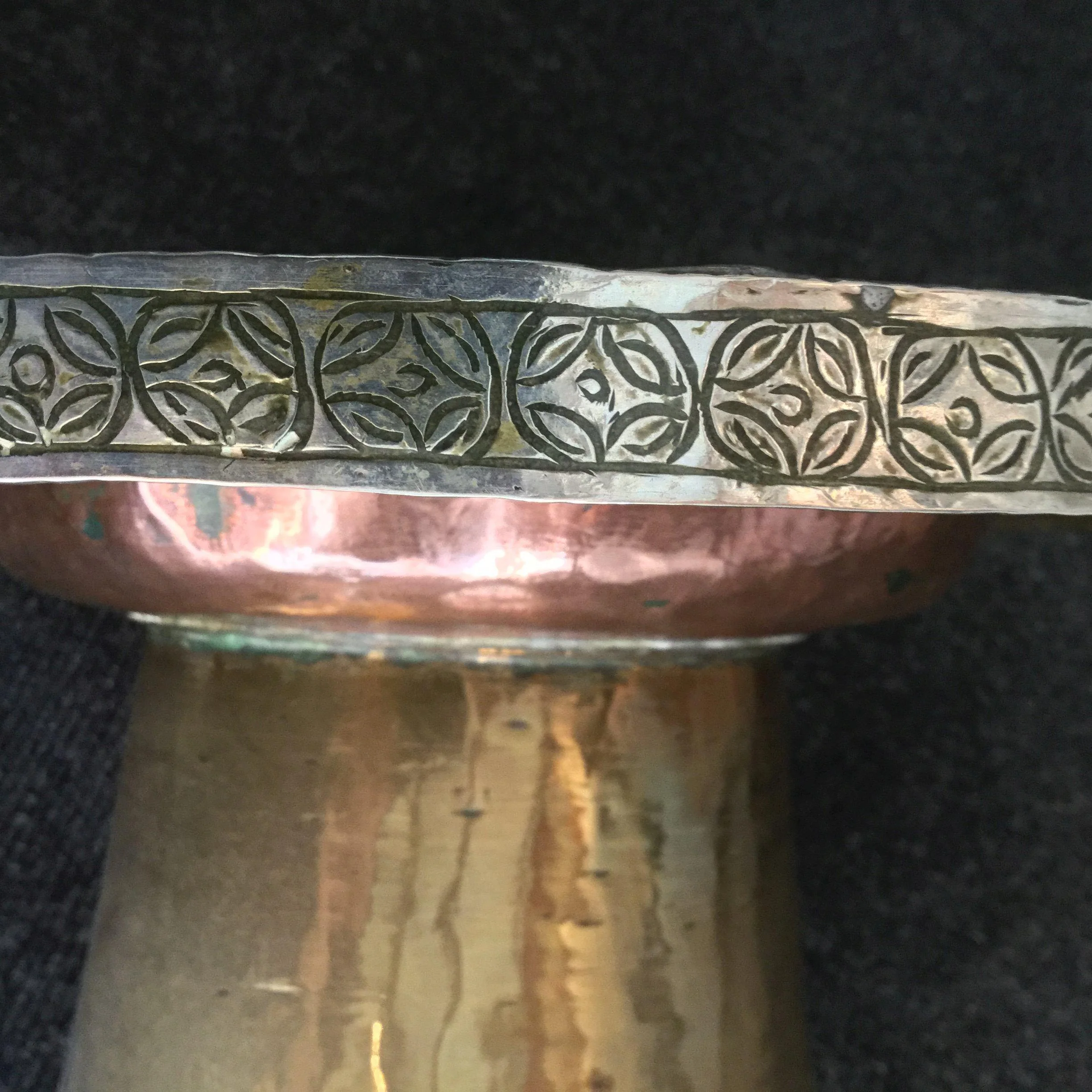 Tibetan Brass and Copper Tazza - Silver Plated Rim - Image 5