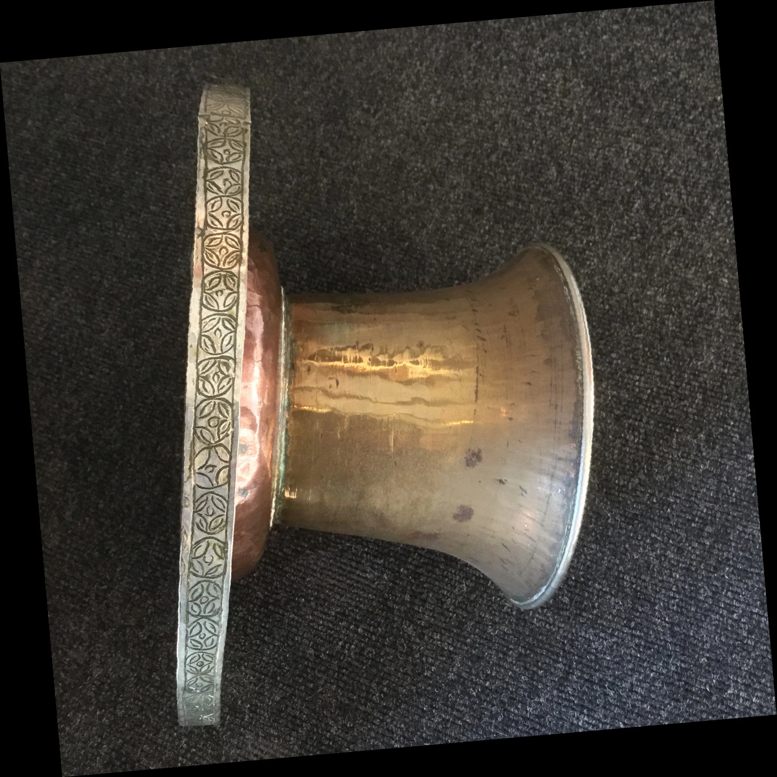 Tibetan Brass and Copper Tazza - Silver Plated Rim - Image 6