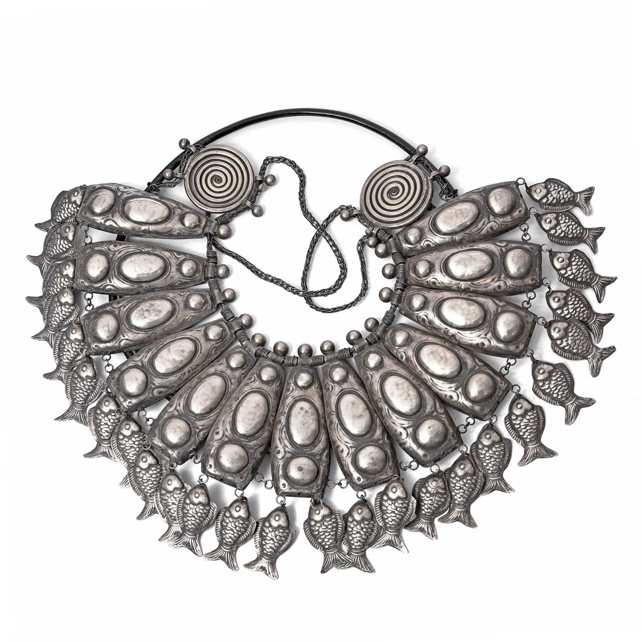 Miao Tribal White Metal Necklace on Iron Stand - Image 2