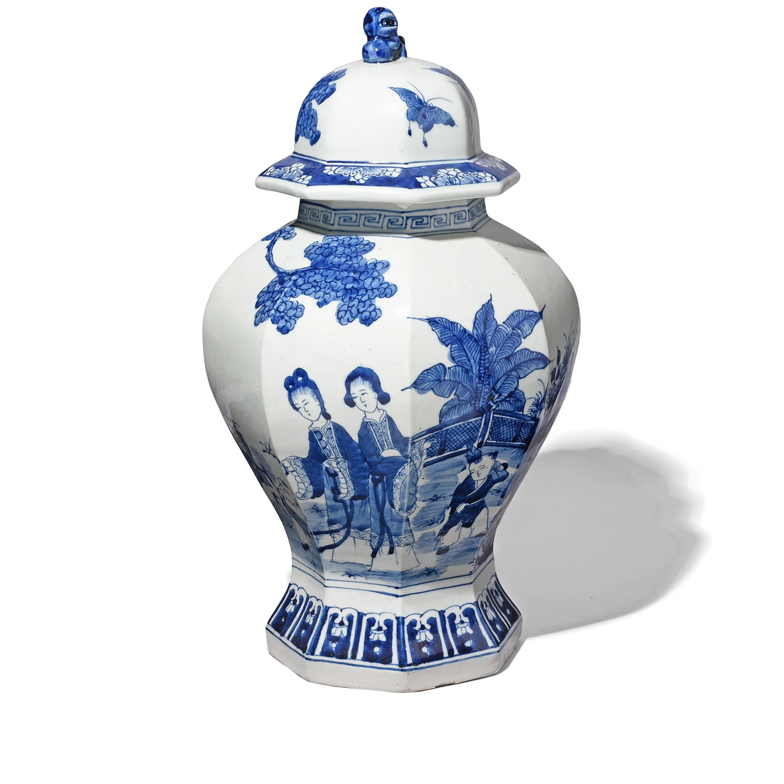 Blue & White Porcelain Facetted Temple Jar - Image 3