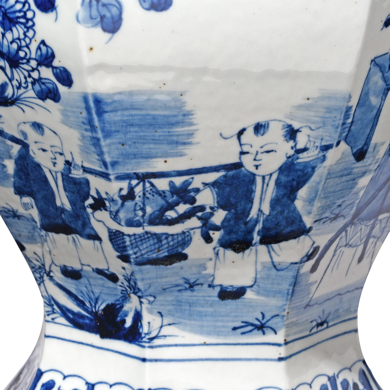 Blue & White Porcelain Facetted Temple Jar - Image 4