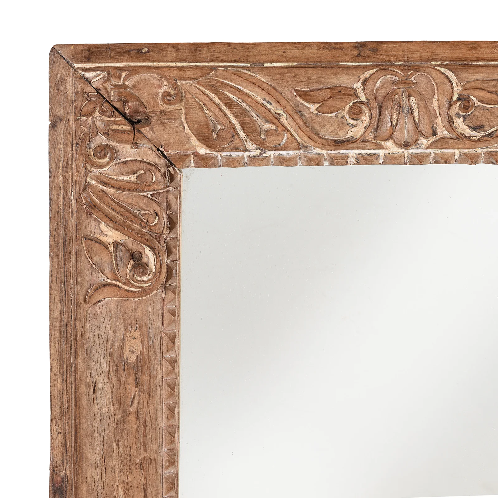 Old Indian Carved Teak Mirror From Gujarat - 19thC - Image 3