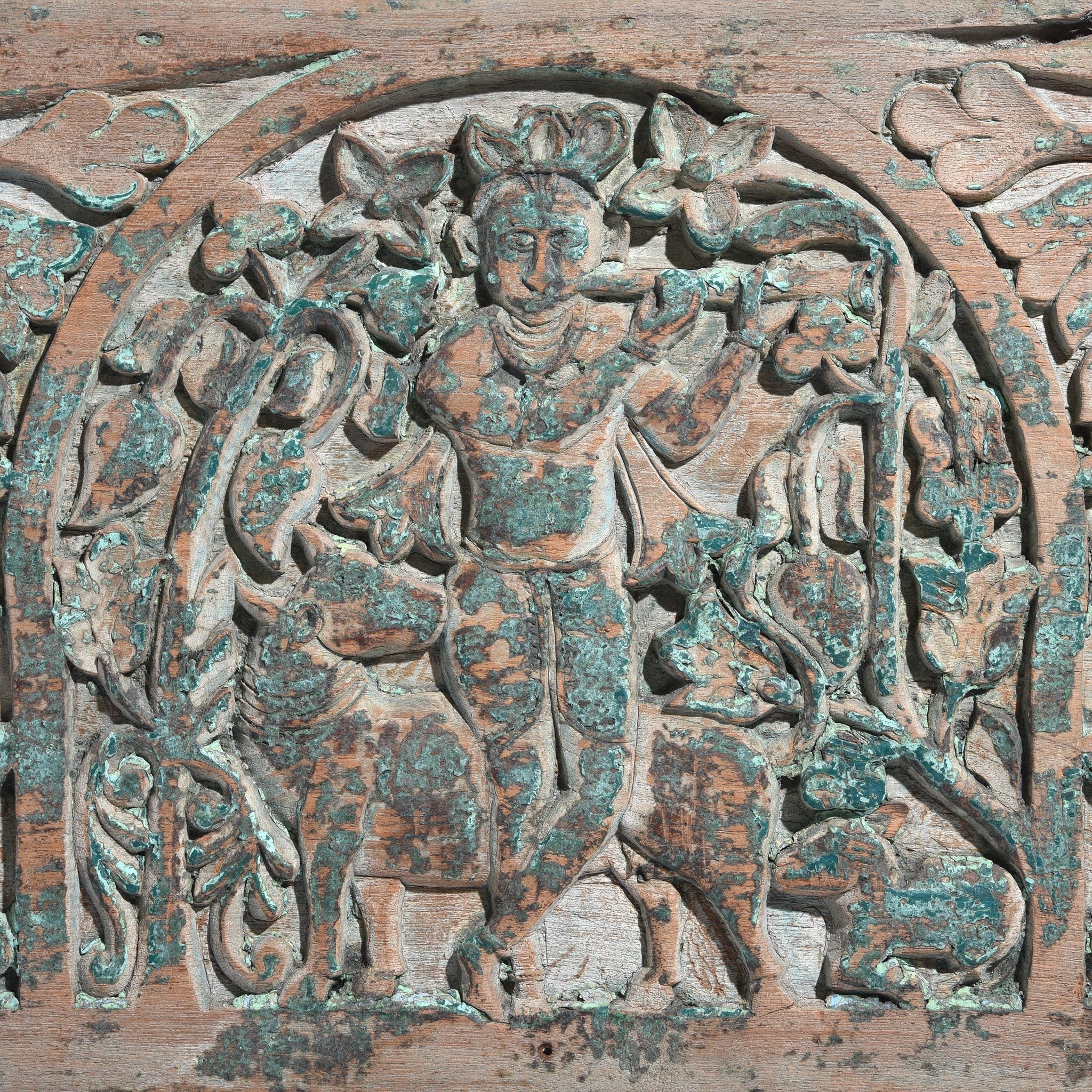 Carved Teak Krishna Lintel Panel From Andra Pradesh - 19thC - Image 2