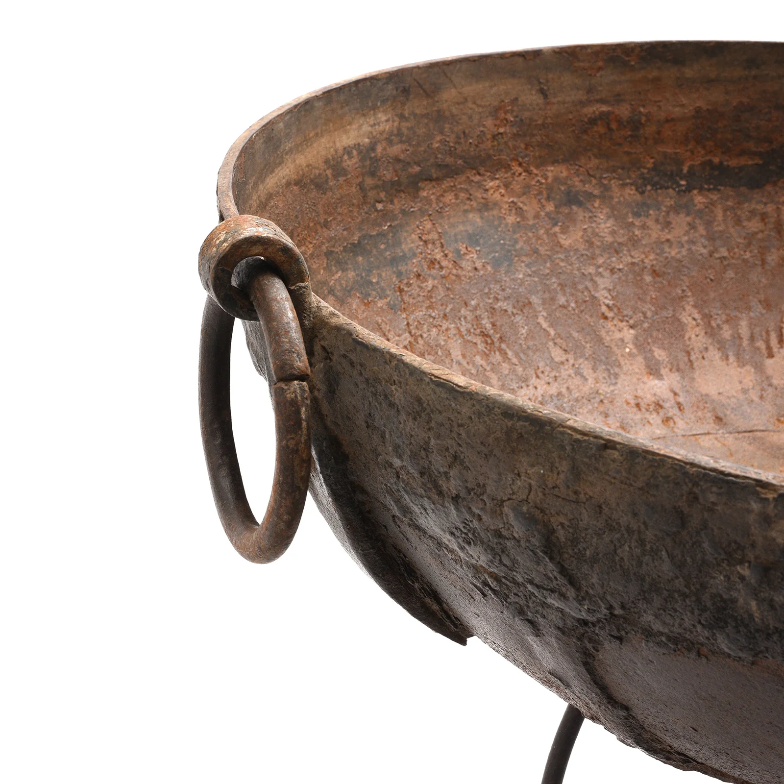 Old 1920's Kadai - Indian Fire Bowl On Stand From Rajasthan - 82cm - Image 5