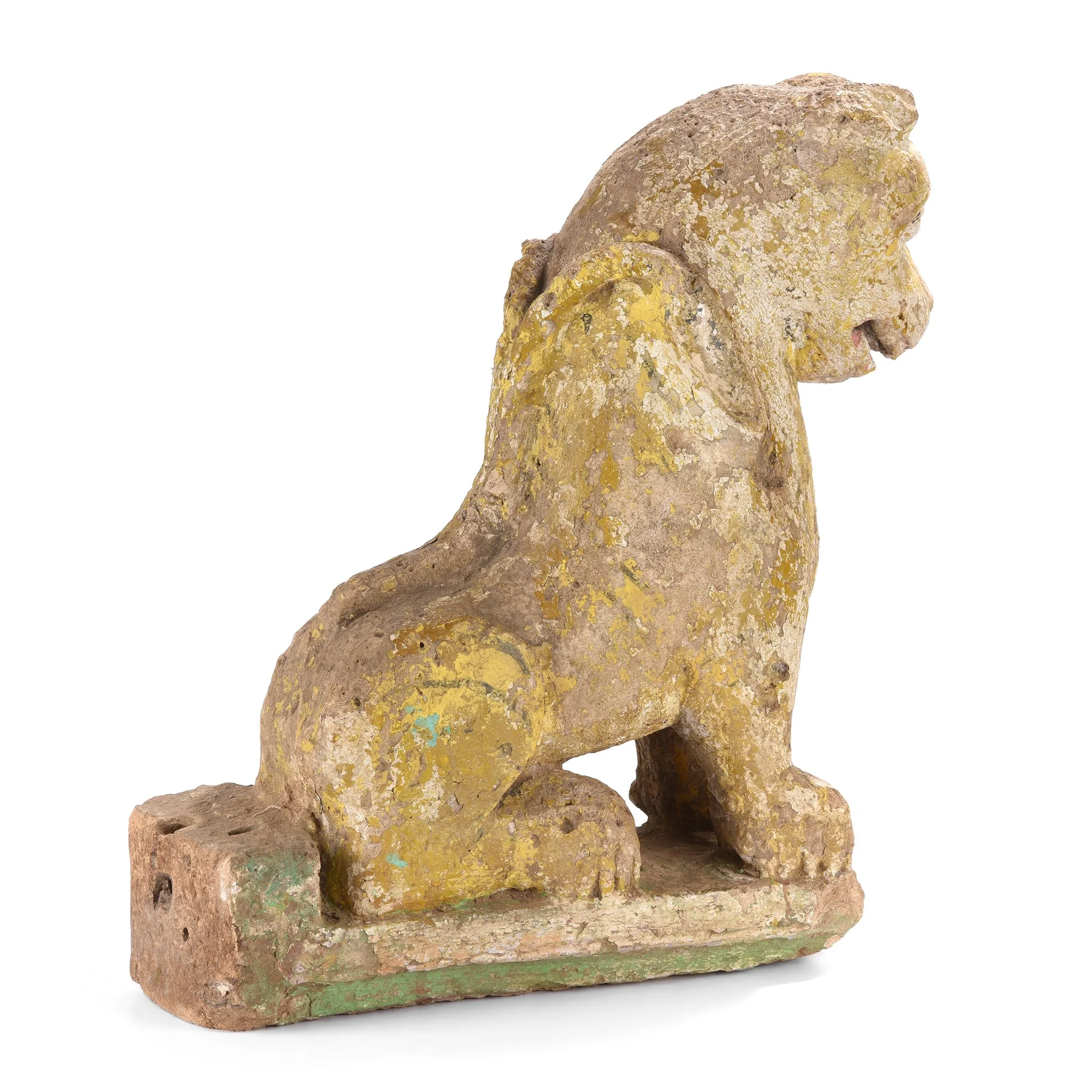Old Painted Stone Lion Statue From Gujarat - 19thC - Image 2