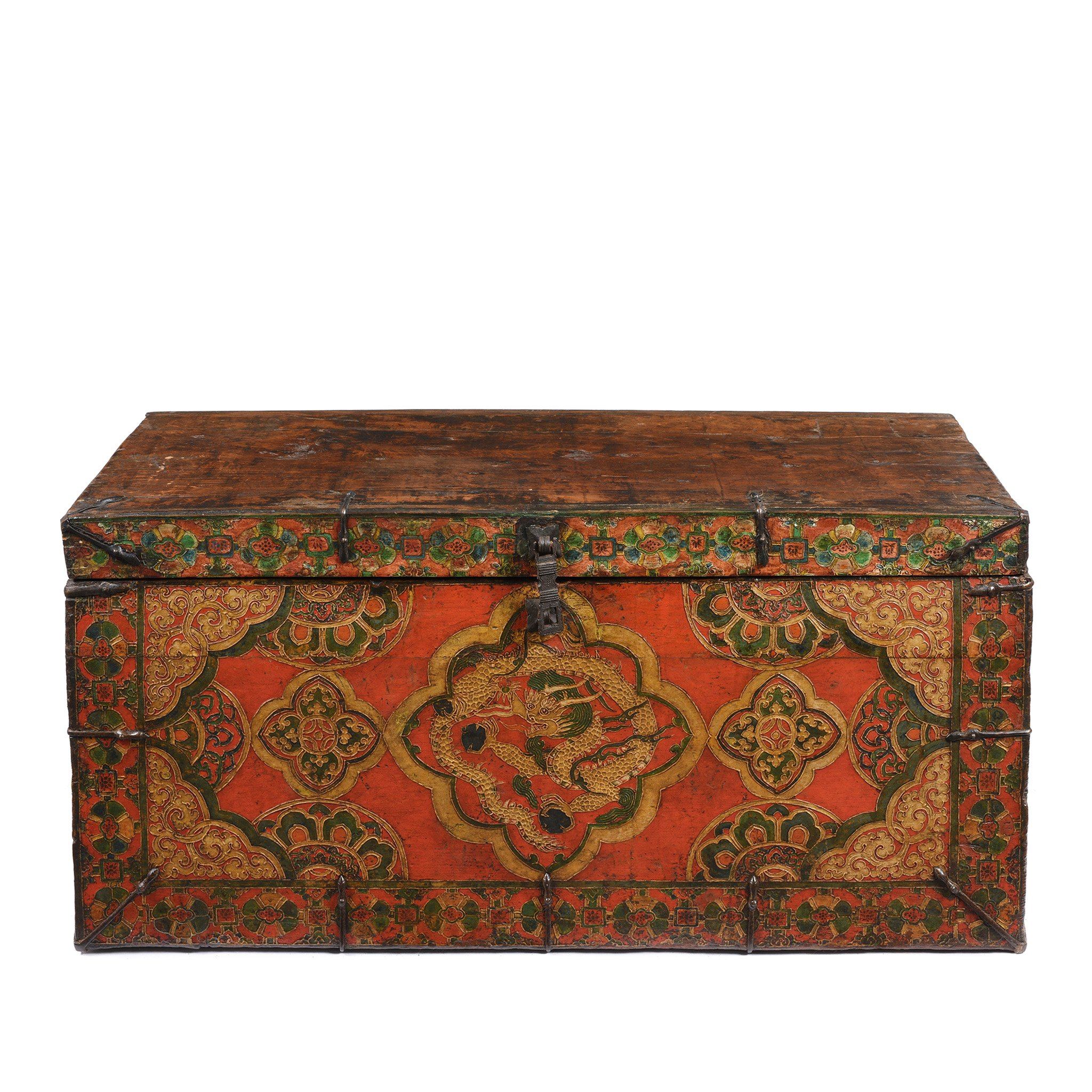 Old Painted Tibetan Dragon Chest - Ca 1900 - Image 2