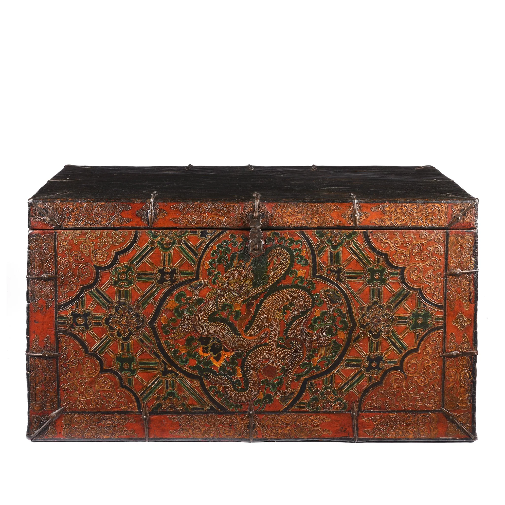 Old Painted Tibetan Chest With Later Painting - 19thC