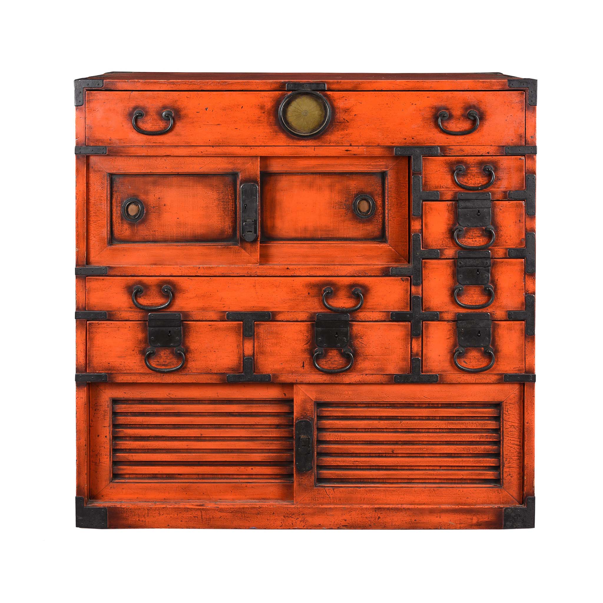 Orange Painted Japanese Choba Dansu - Taishō Period