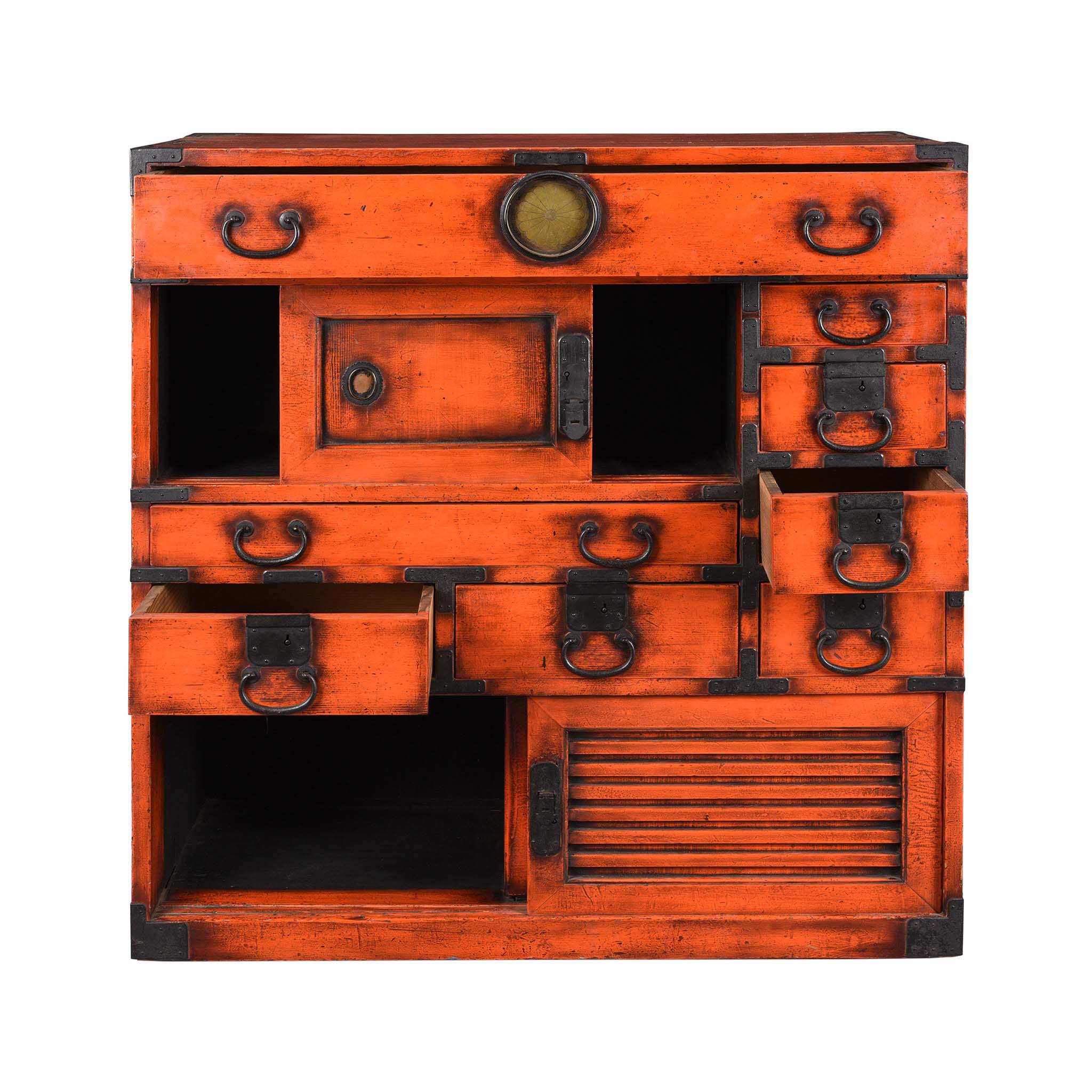 Orange Painted Japanese Choba Dansu - Taishō Period - Image 2