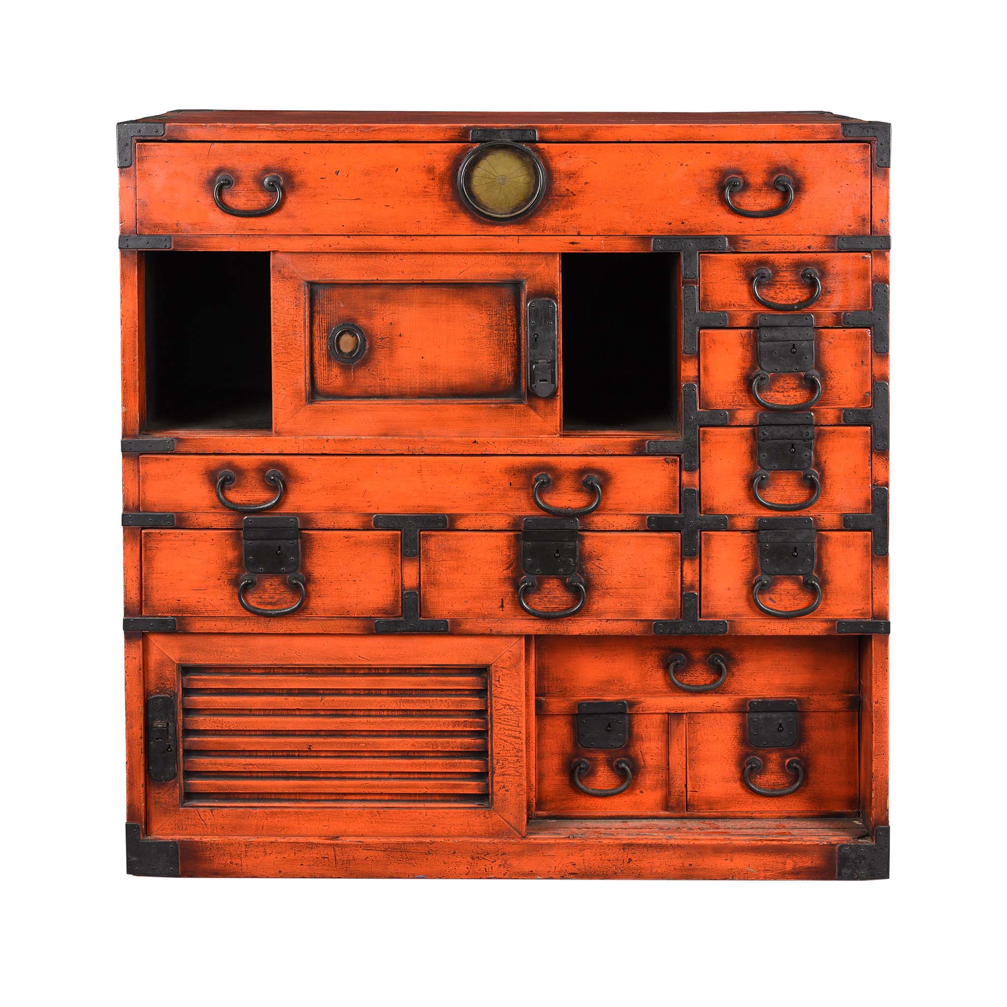 Orange Painted Japanese Choba Dansu - Taishō Period - Image 3