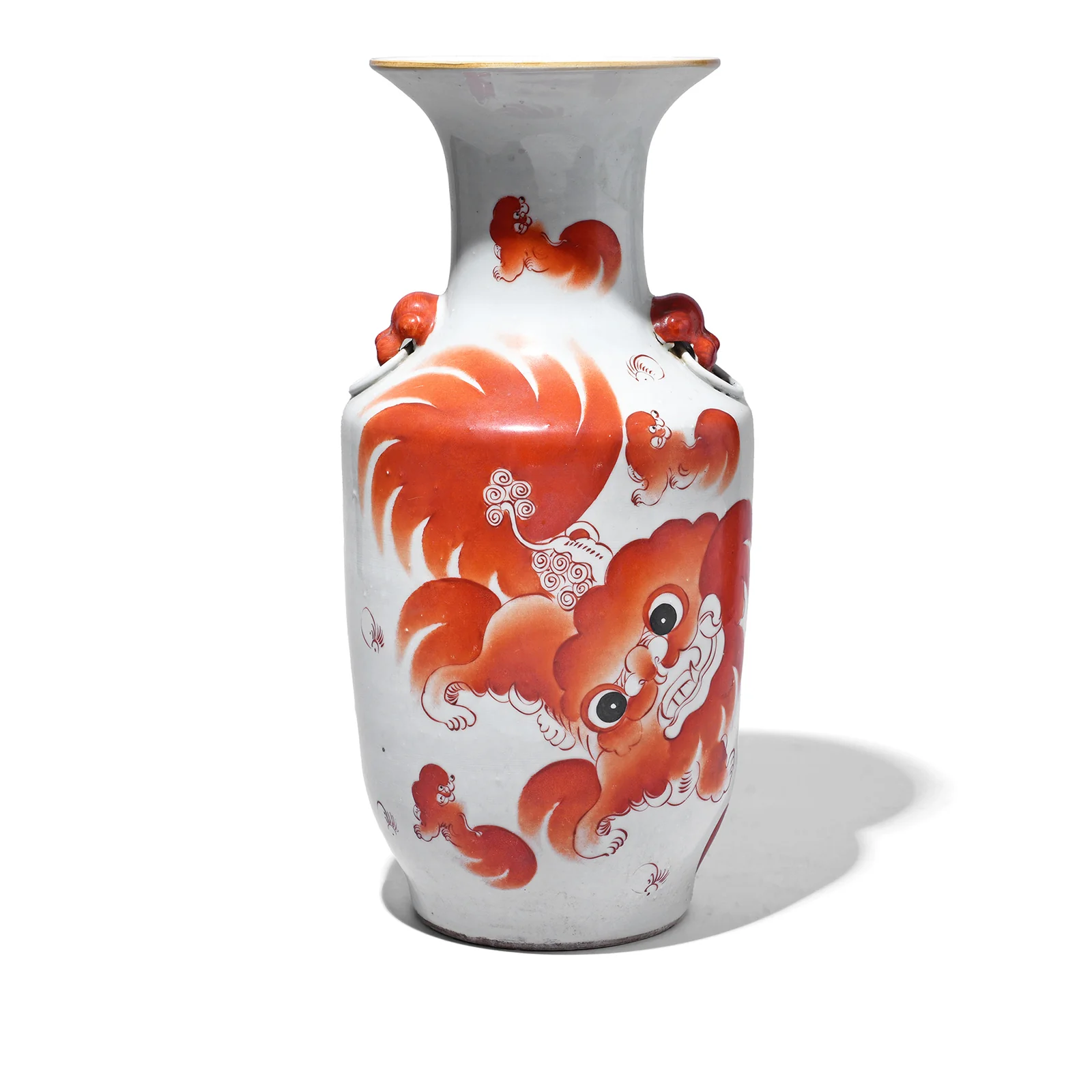 Burnt Orange Porcelain Vase - Snow Lions