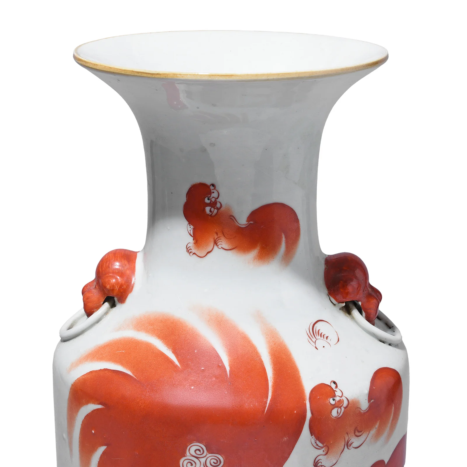 Burnt Orange Porcelain Vase - Snow Lions - Image 3