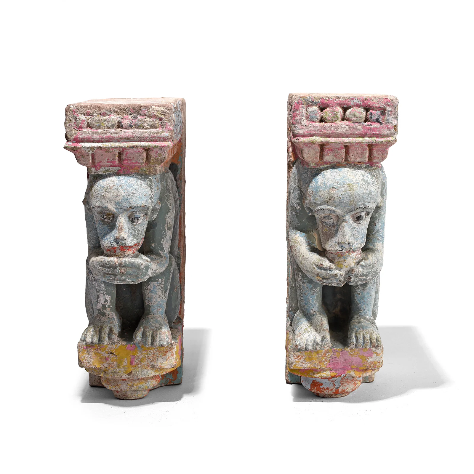 Pair Of Painted Stone Monkey Brackets From Gujarat - 18th Century - Image 4