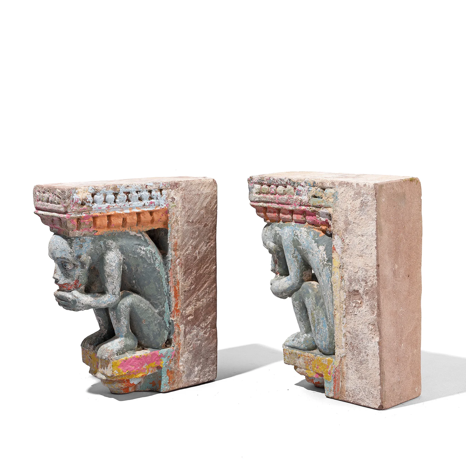 Pair Of Painted Stone Monkey Brackets From Gujarat - 18th Century - Image 5