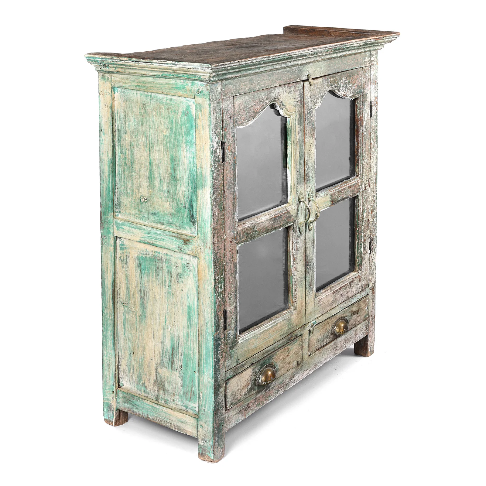Painted Indian Teak Glazed Book Cabinet - Ca 1920's - Image 2