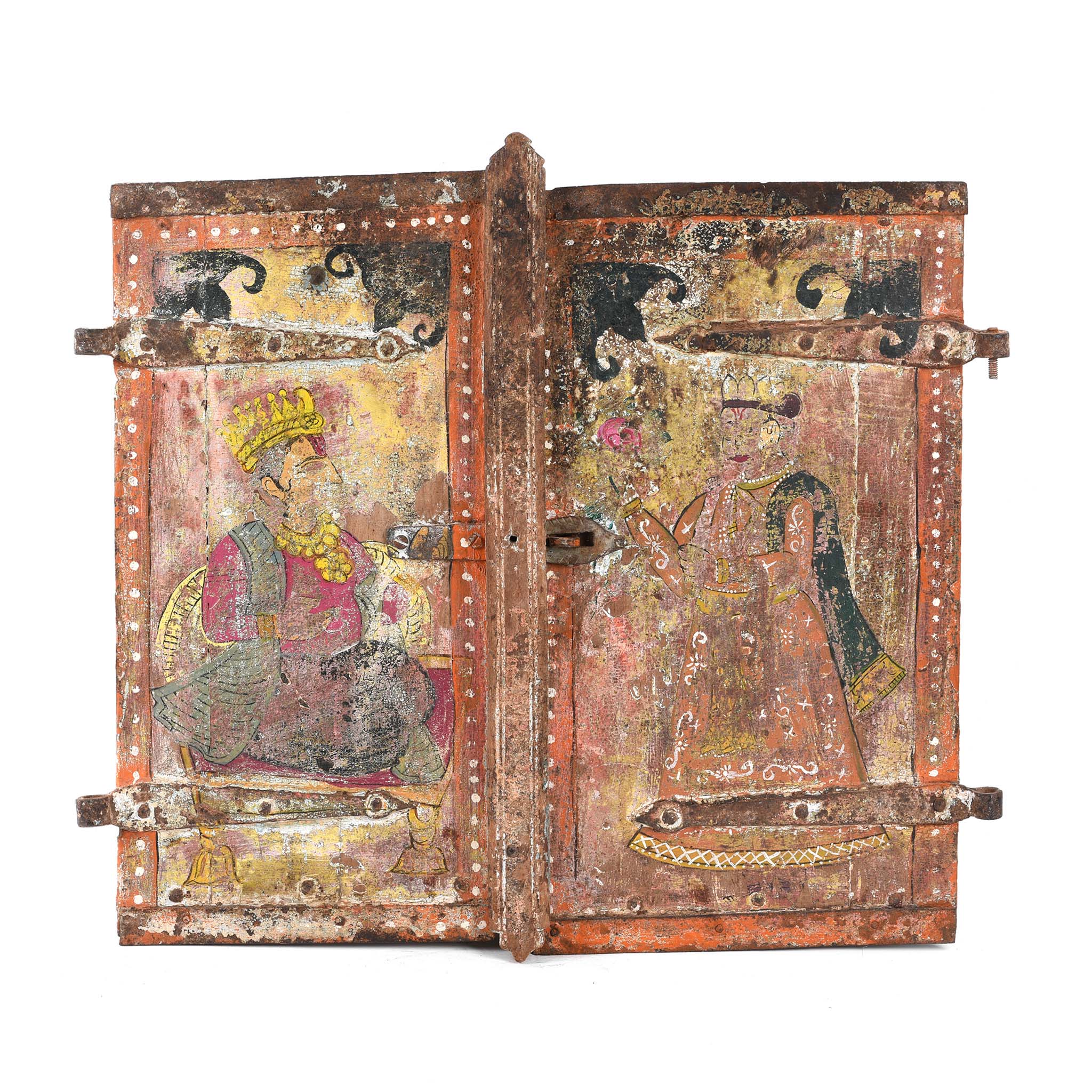 Painted Teak Indian Window Shutter From Gujarat - 19thC