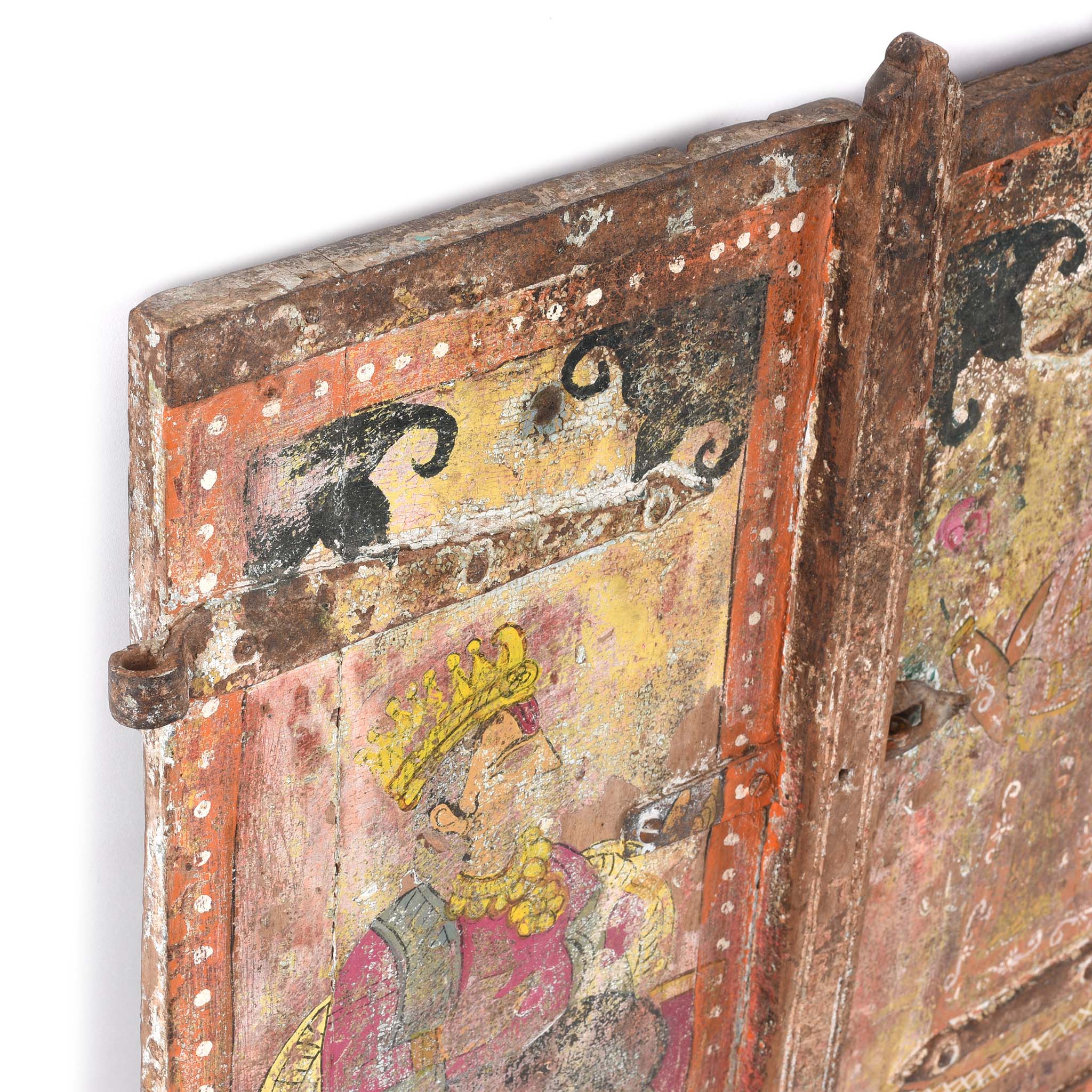 Painted Teak Indian Window Shutter From Gujarat - 19thC - Image 4