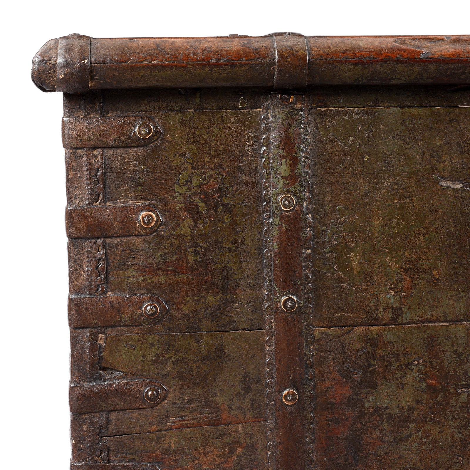 Painted Iron Bound Teak Chest From Gujarat - 18th Century - Image 2
