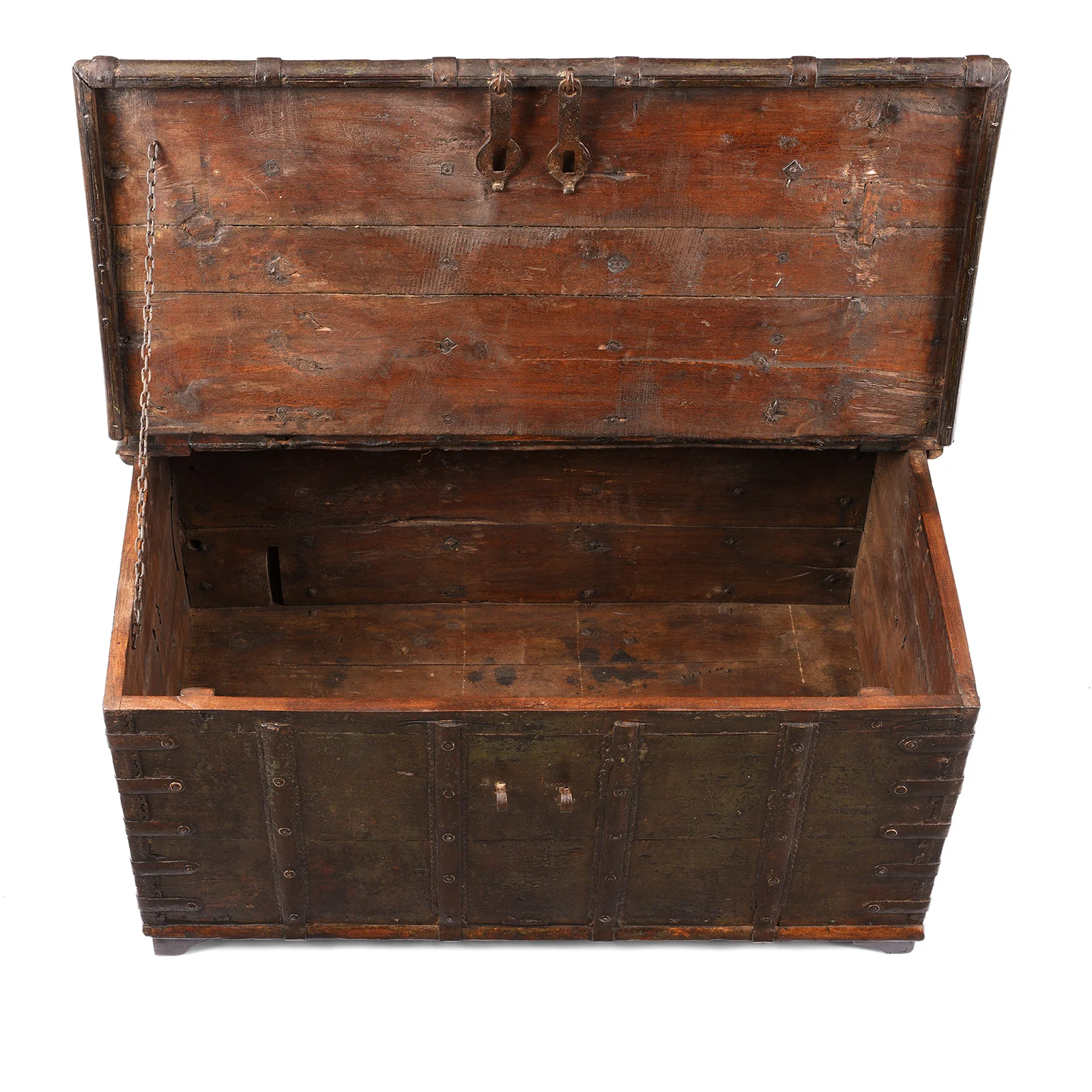 Painted Iron Bound Teak Chest From Gujarat - 18th Century - Image 4