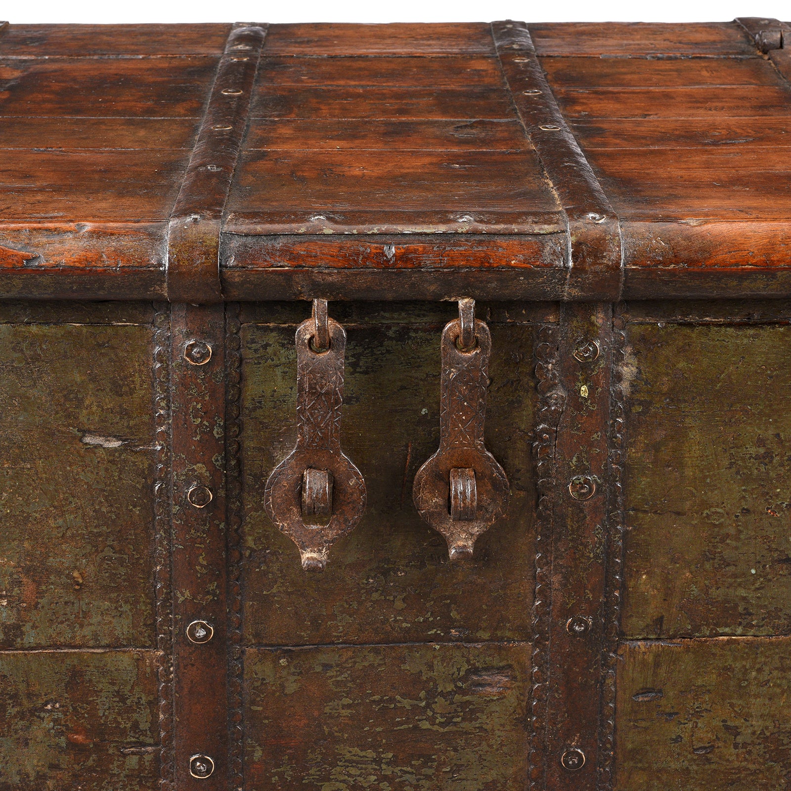 Painted Iron Bound Teak Chest From Gujarat - 18th Century - Image 8