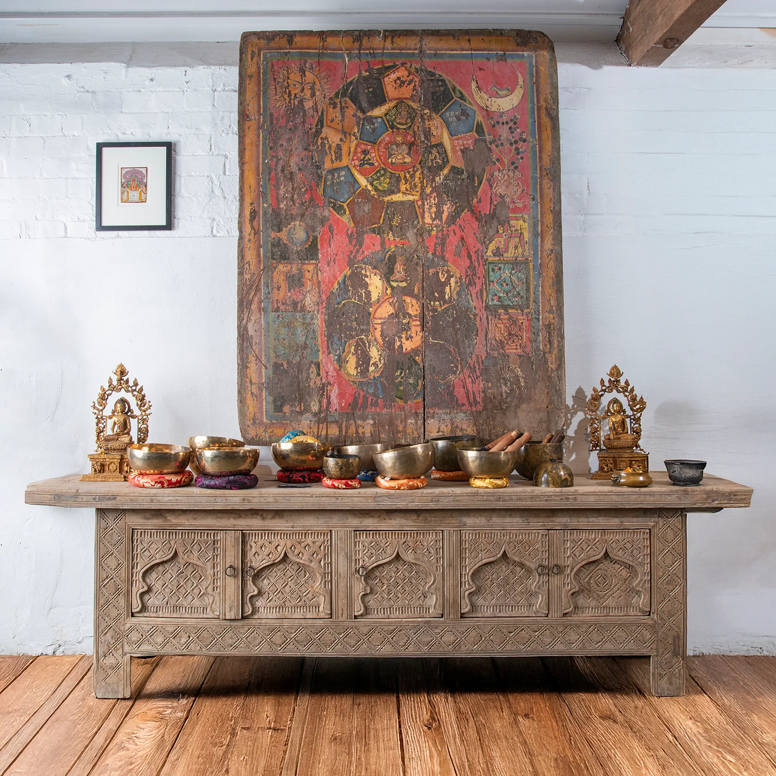 Carved Low Sideboard From Xinjiang - 19th Century