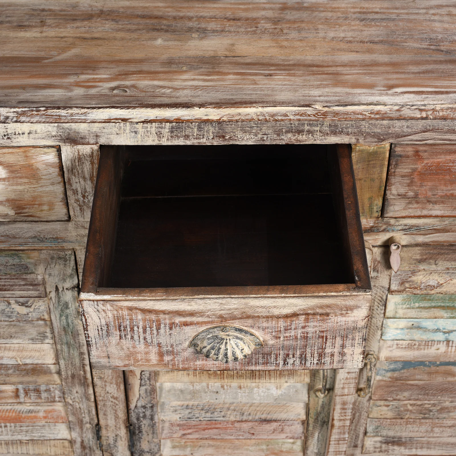 Painted 4 Door Louvre Sideboard Made From Reclaimed Teak - Image 5