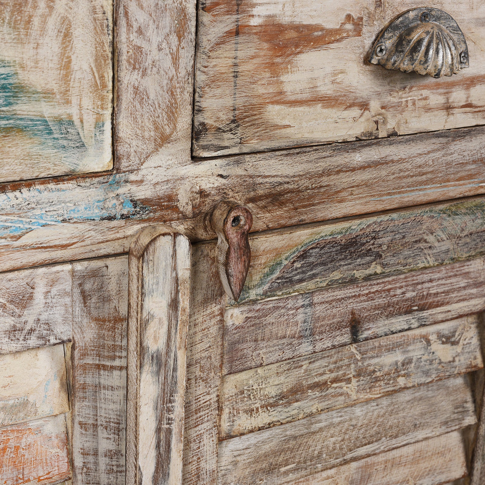 Painted 4 Door Louvre Sideboard Made From Reclaimed Teak - Image 8