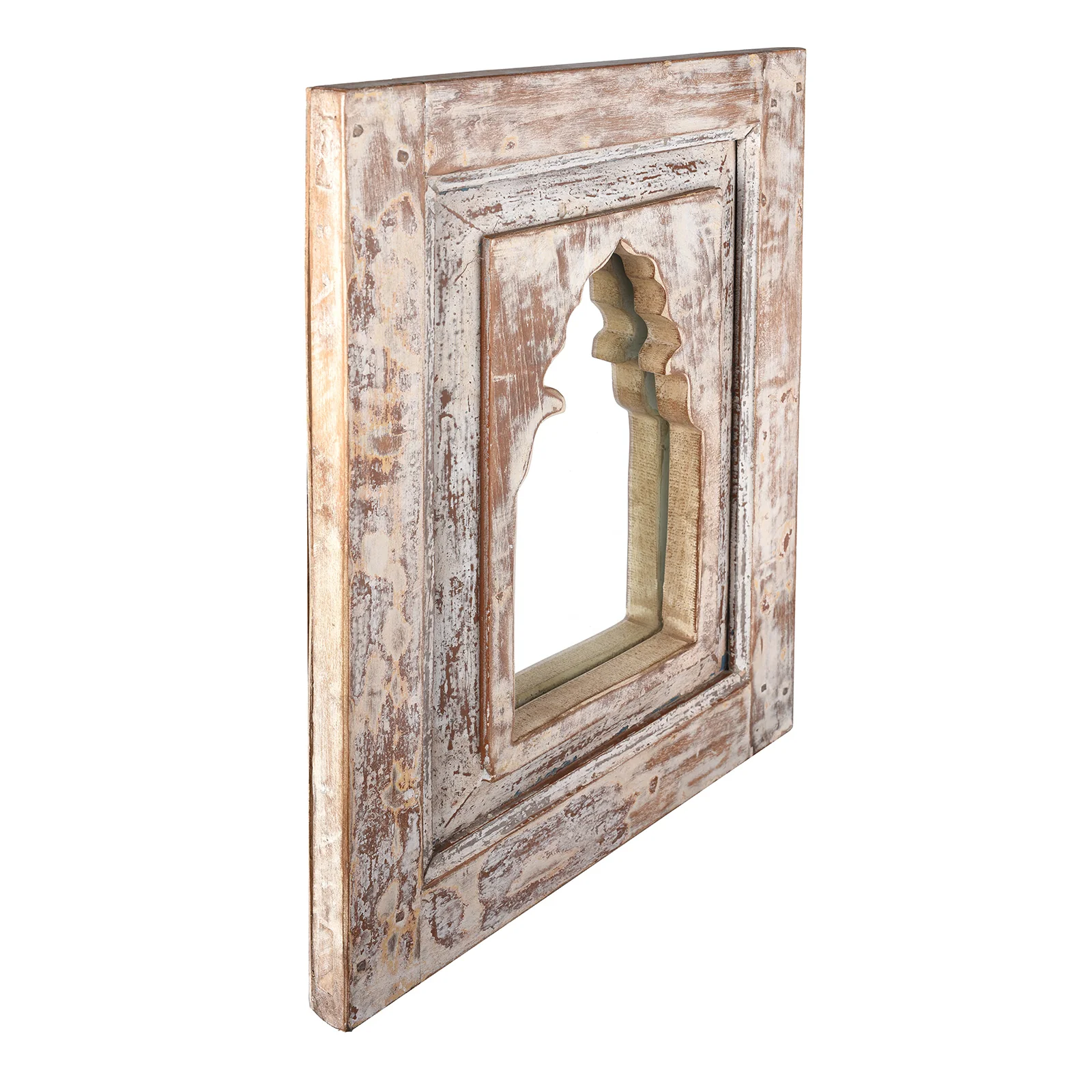 White Painted Mihrab Mirror Made From Old Teak - Image 4