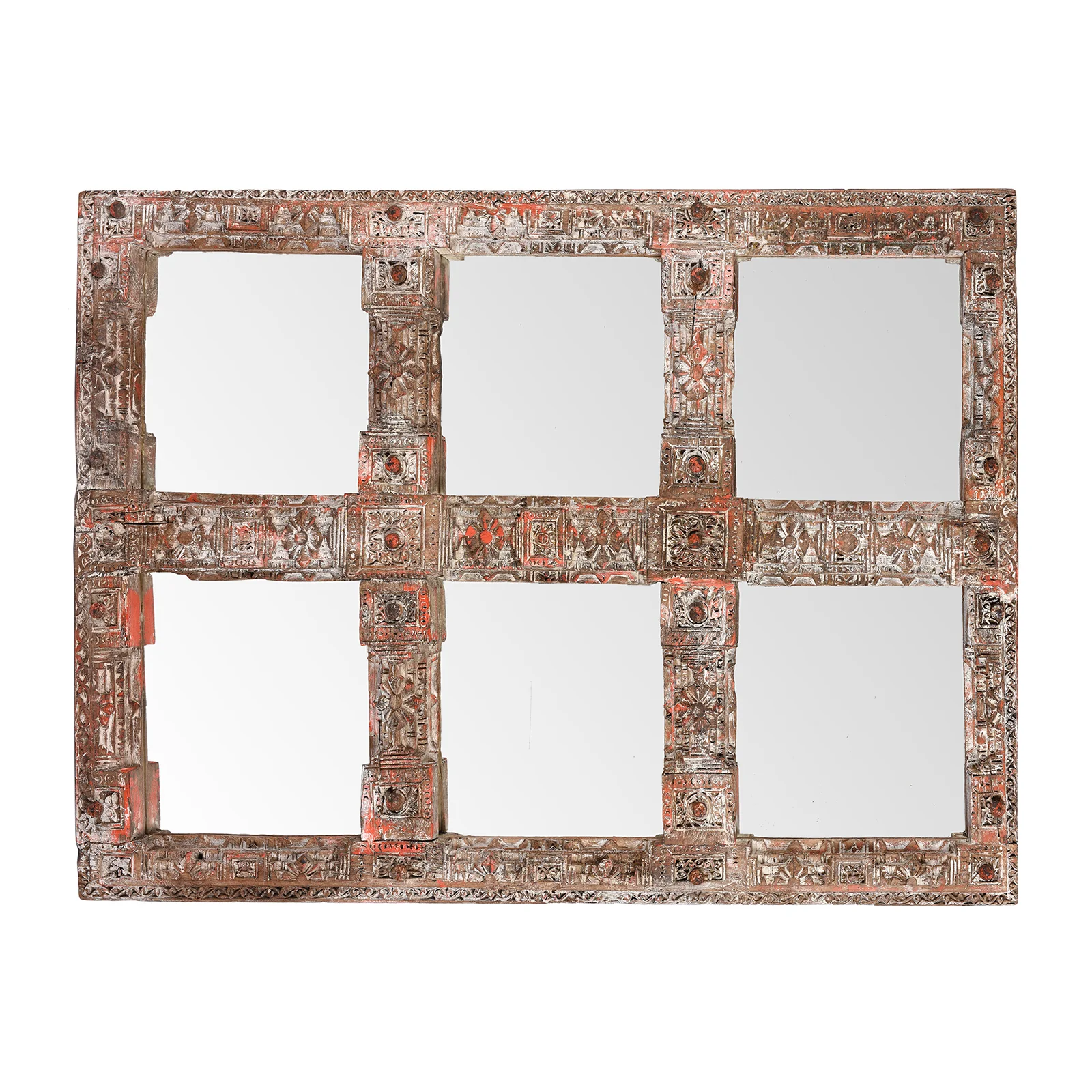 Painted Mirror Made From An Old Teak Kutchi Door - 19th Century - Image 2