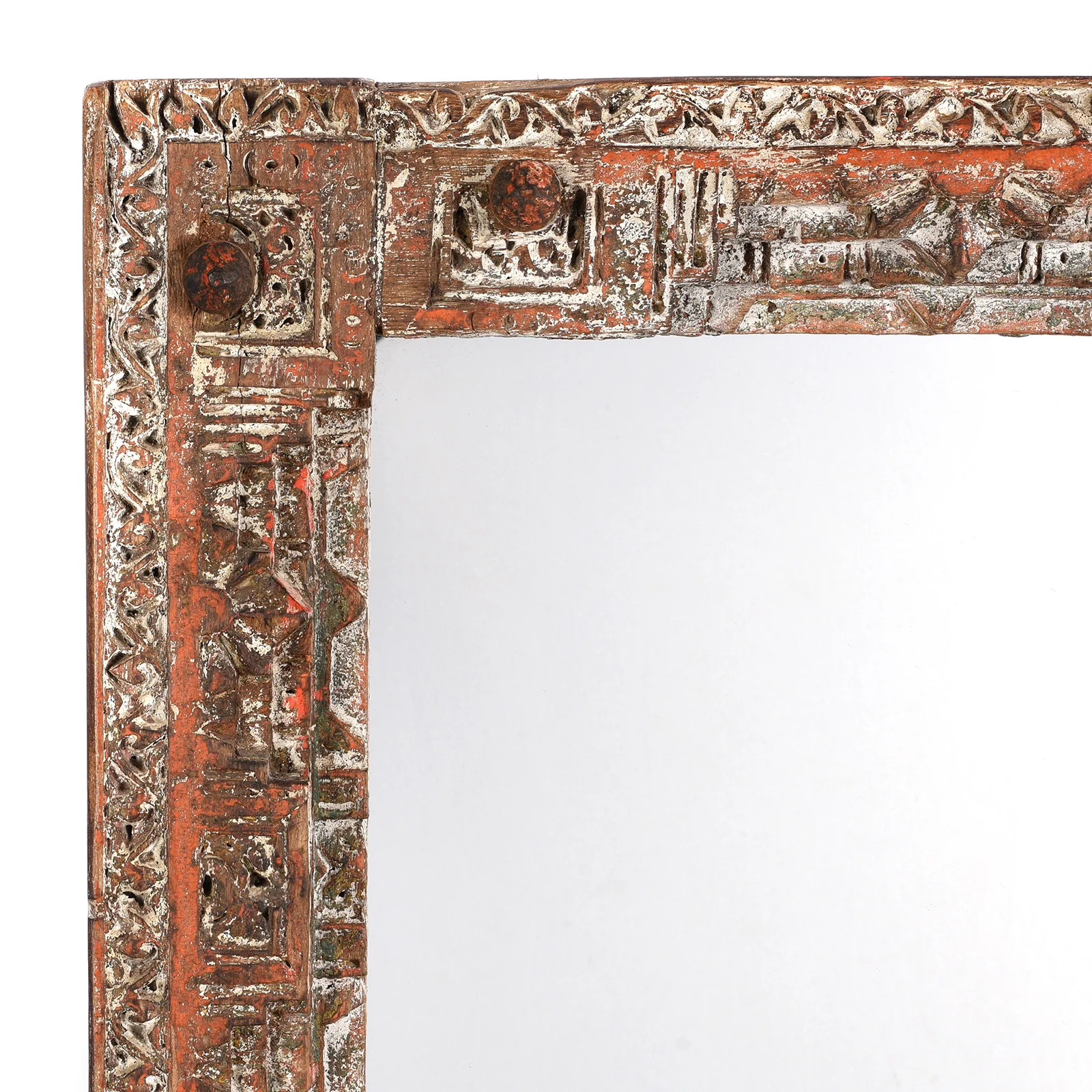 Painted Mirror Made From An Old Teak Kutchi Door - 19th Century - Image 5
