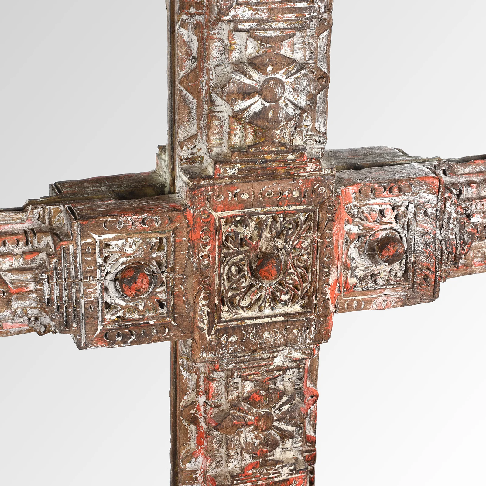Painted Mirror Made From An Old Teak Kutchi Door - 19th Century - Image 6