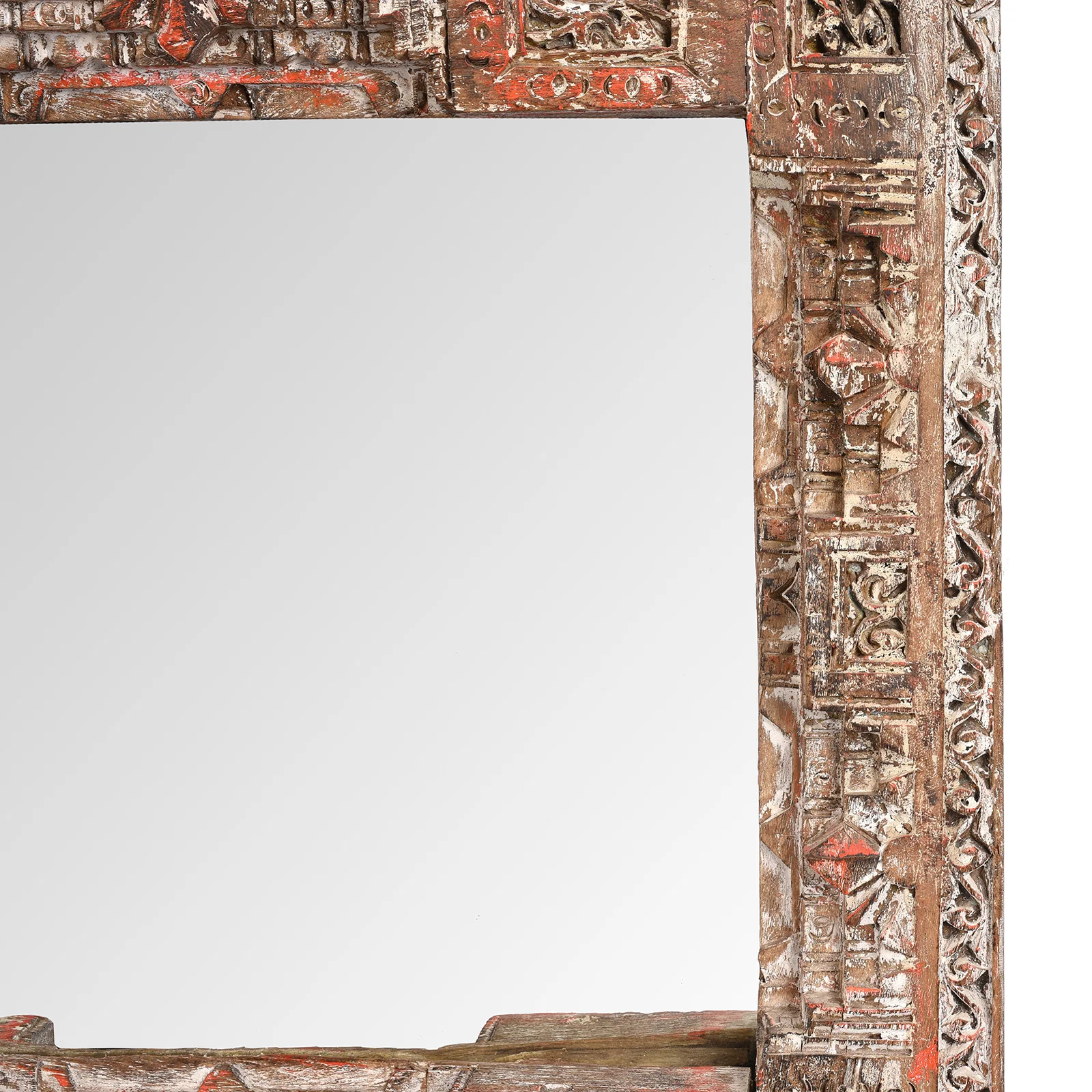 Painted Mirror Made From An Old Teak Kutchi Door - 19th Century - Image 7
