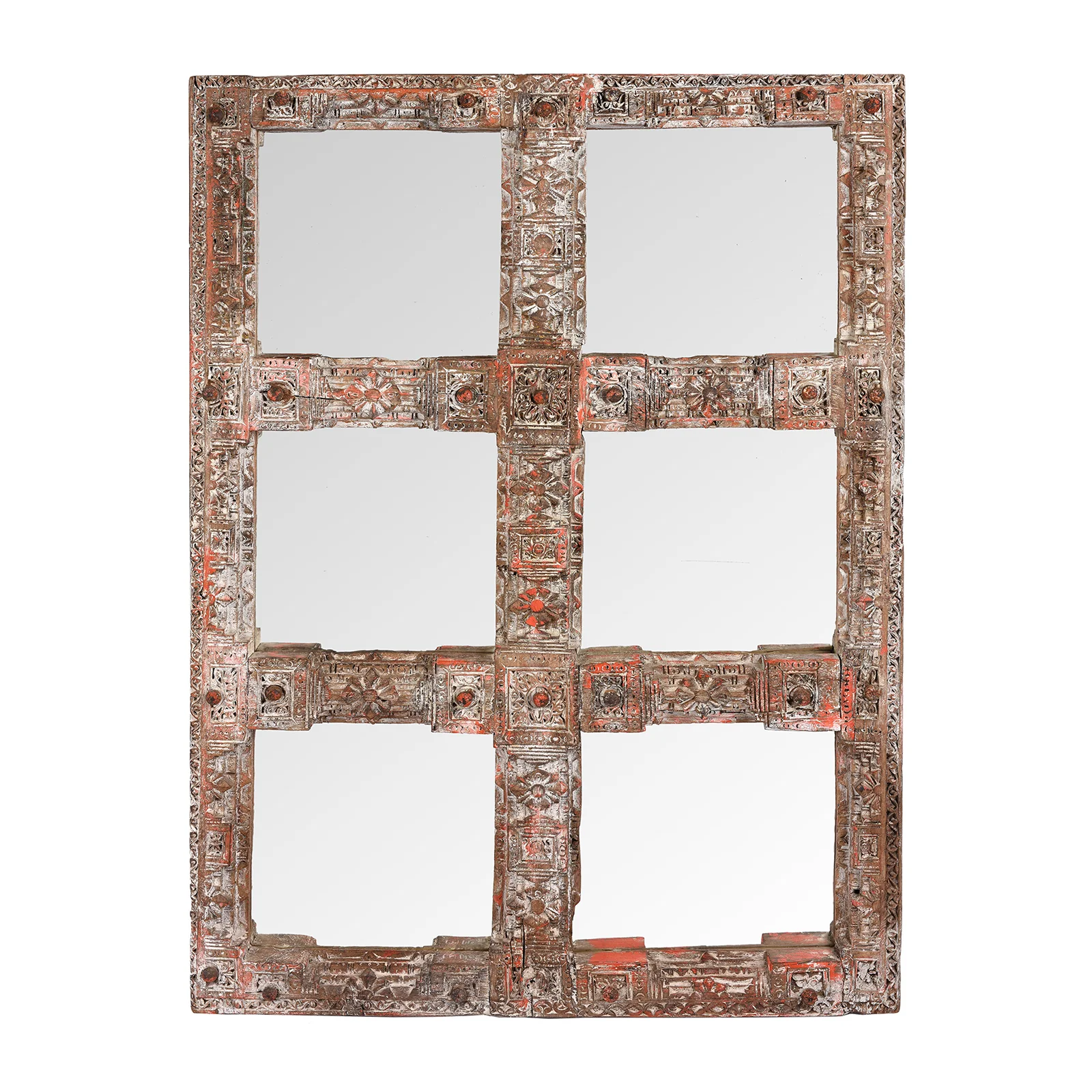 Painted Mirror Made From An Old Teak Kutchi Door - 19th Century - Image 8