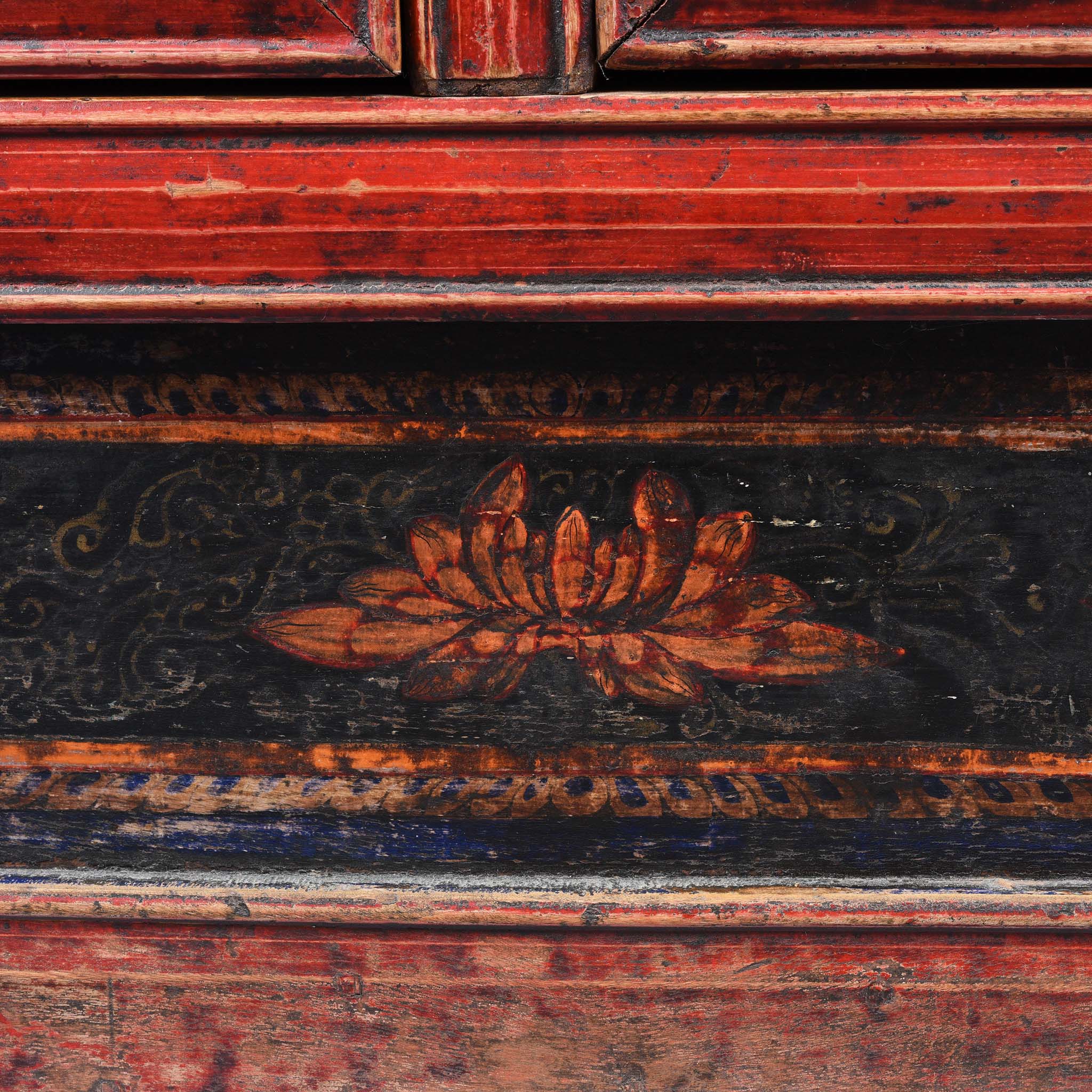 Painted Mongolian Book Cabinet Made From Elm - 19thC - Image 11