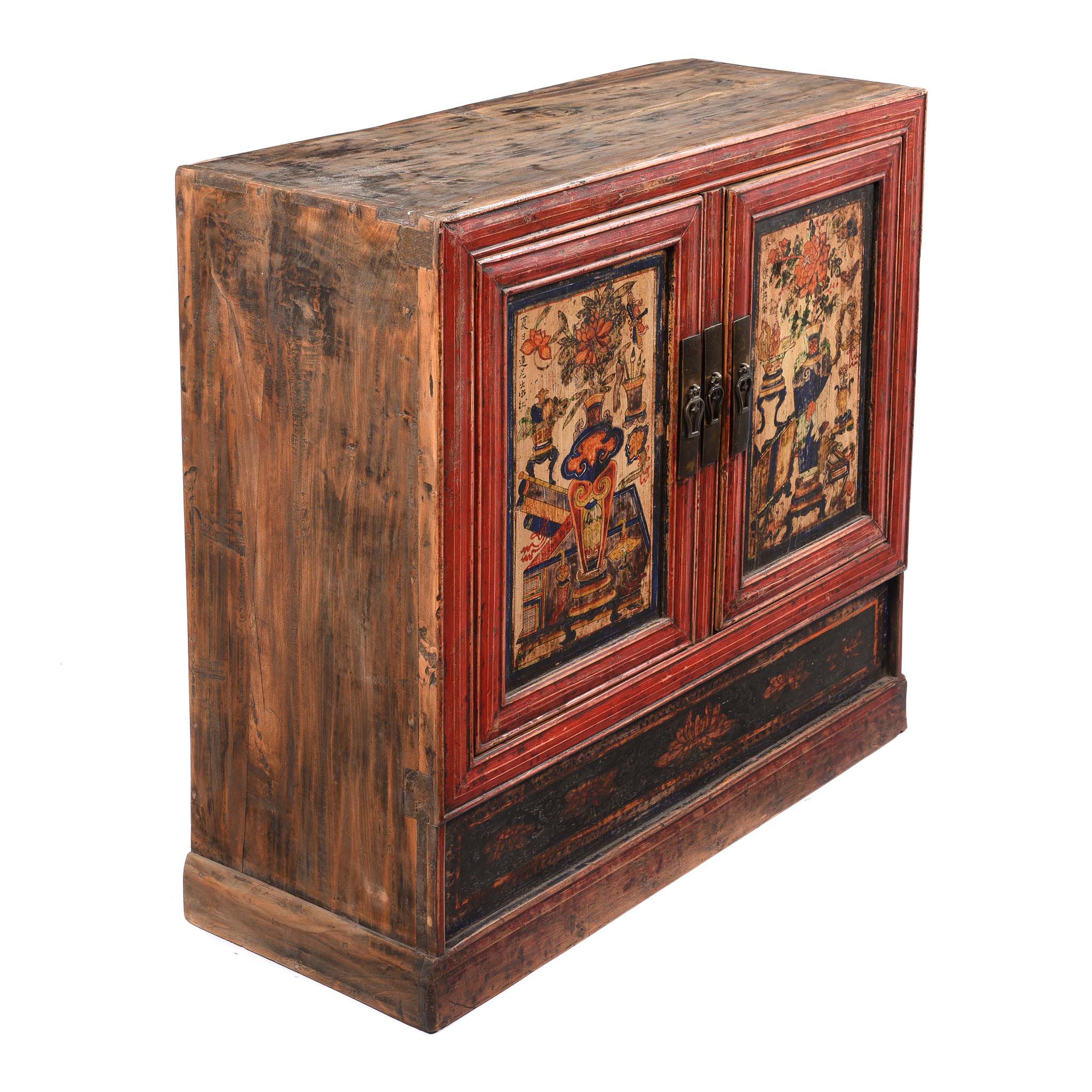 Painted Mongolian Book Cabinet Made From Elm - 19thC - Image 3