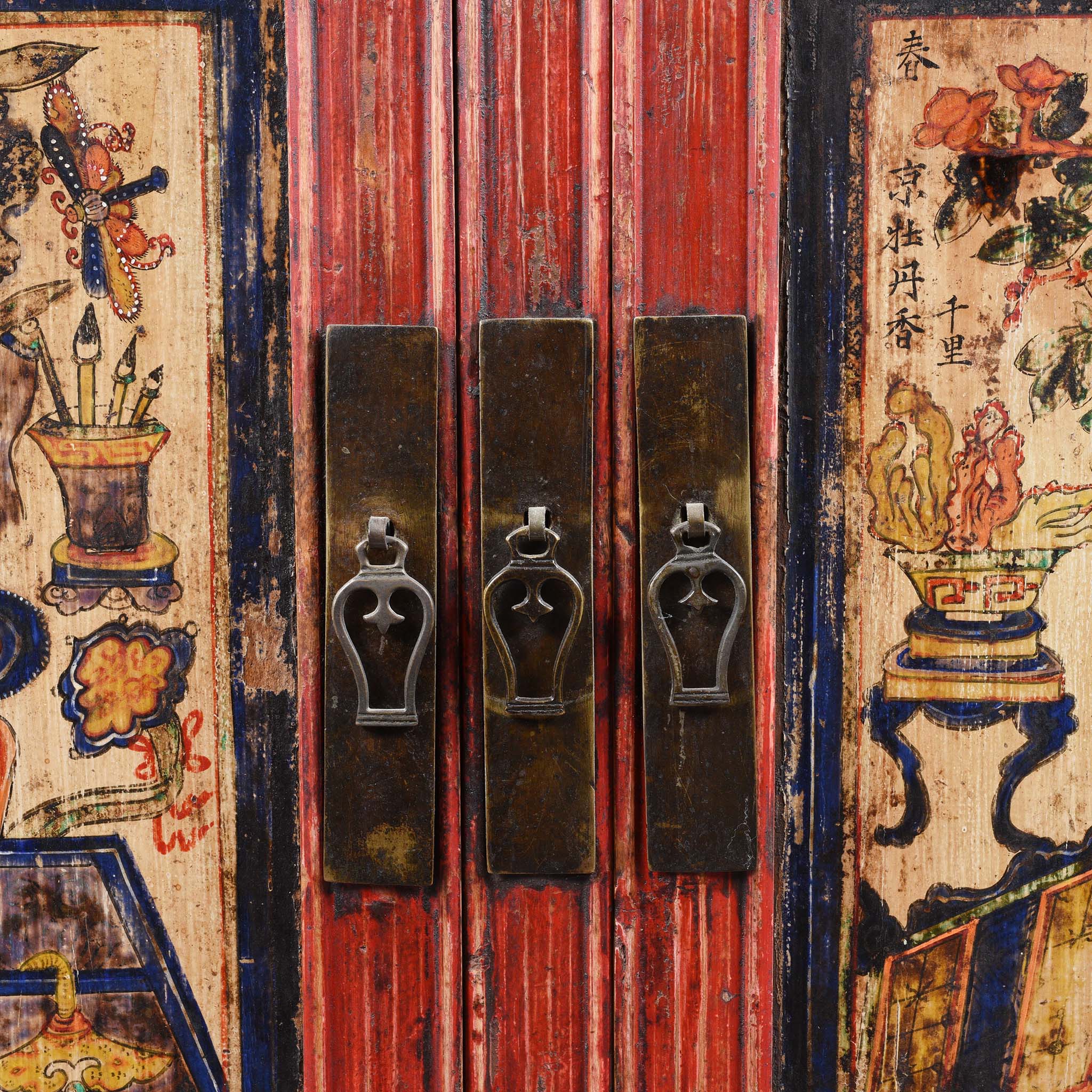 Painted Mongolian Book Cabinet Made From Elm - 19thC - Image 6
