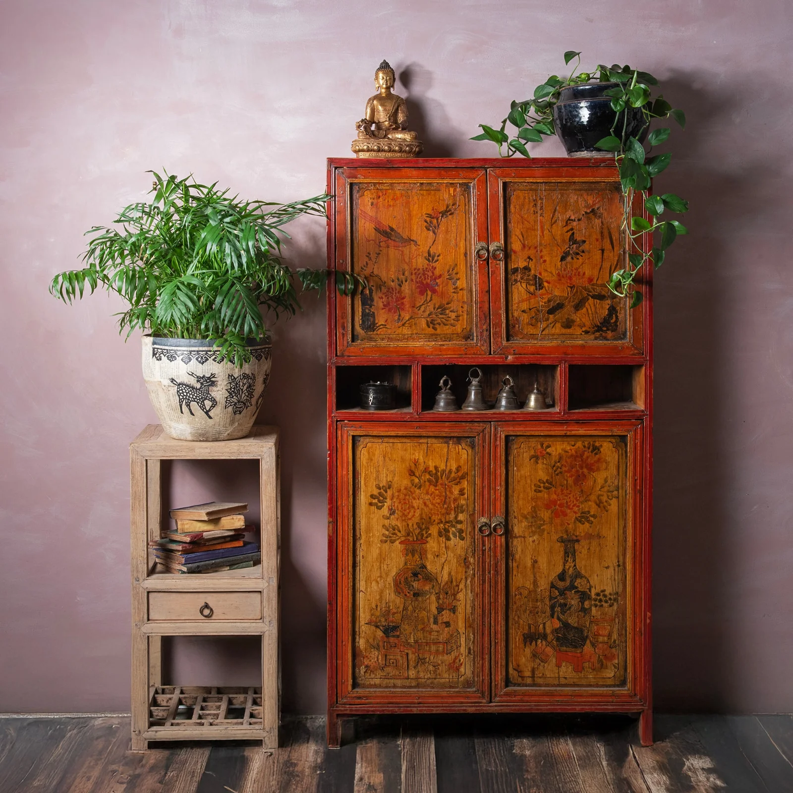 Painted Mongolian Storage Cabinet - Late 19th Century