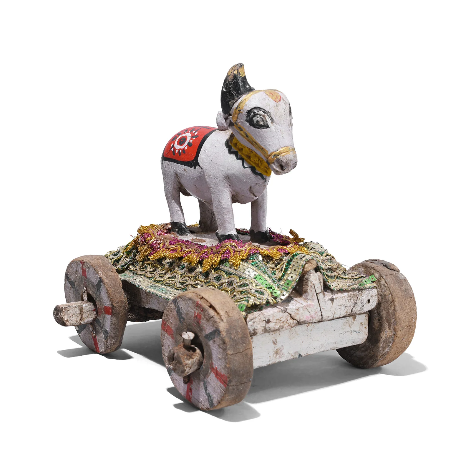 Painted Indian Nandi Bull Wheel Toy - Ca 1940