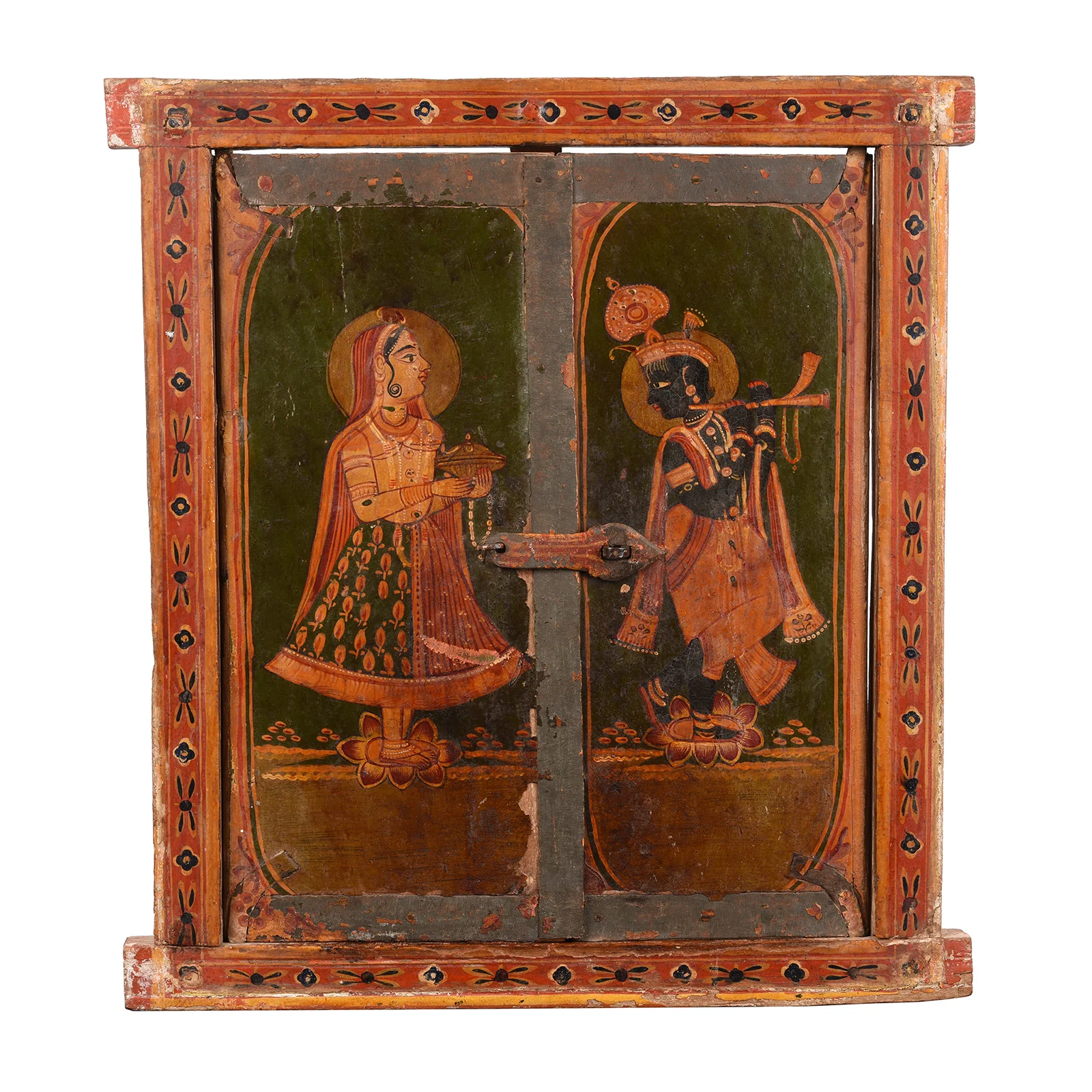 Painted Radha Krishna Shutter From Bikaner - 19th Century